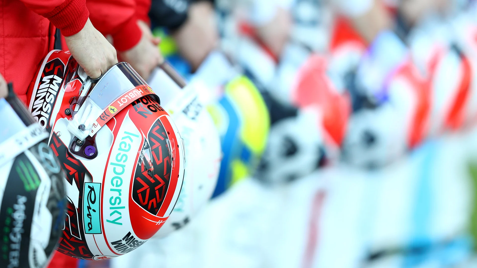 BARCELONA, SPAIN - FEBRUARY 19: A detailed view as drivers line up on the grid for a photo prior to
