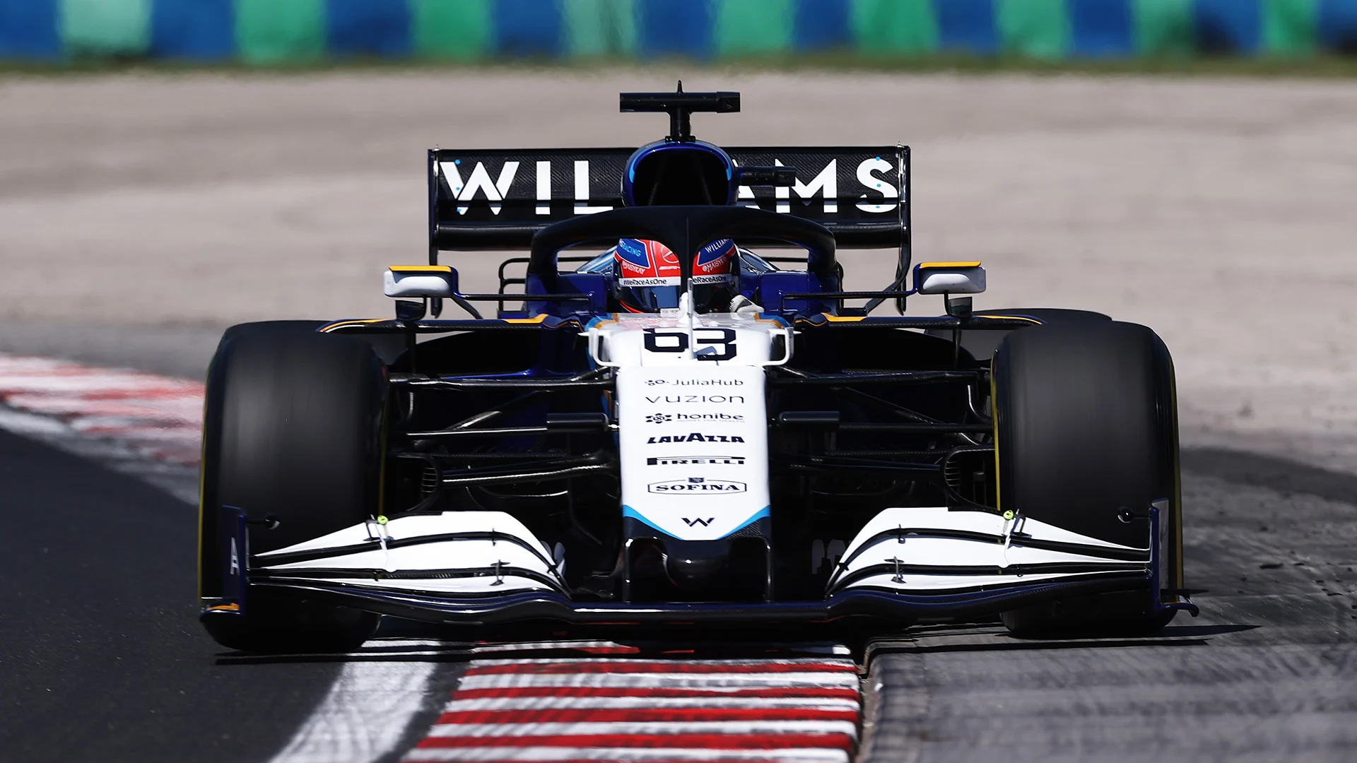 BUDAPEST, HUNGARY - JULY 30: George Russell of Great Britain driving the (63) Williams Racing FW43B