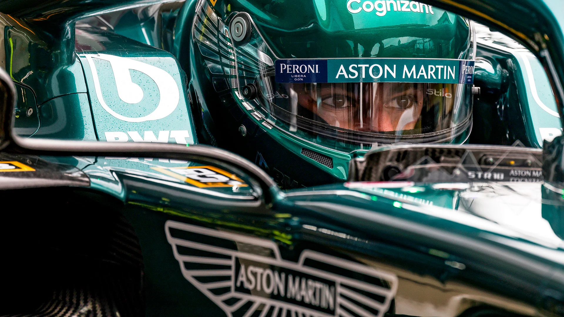 Lance Stroll, Aston Martin AMR21 shakedown at Silverstone,