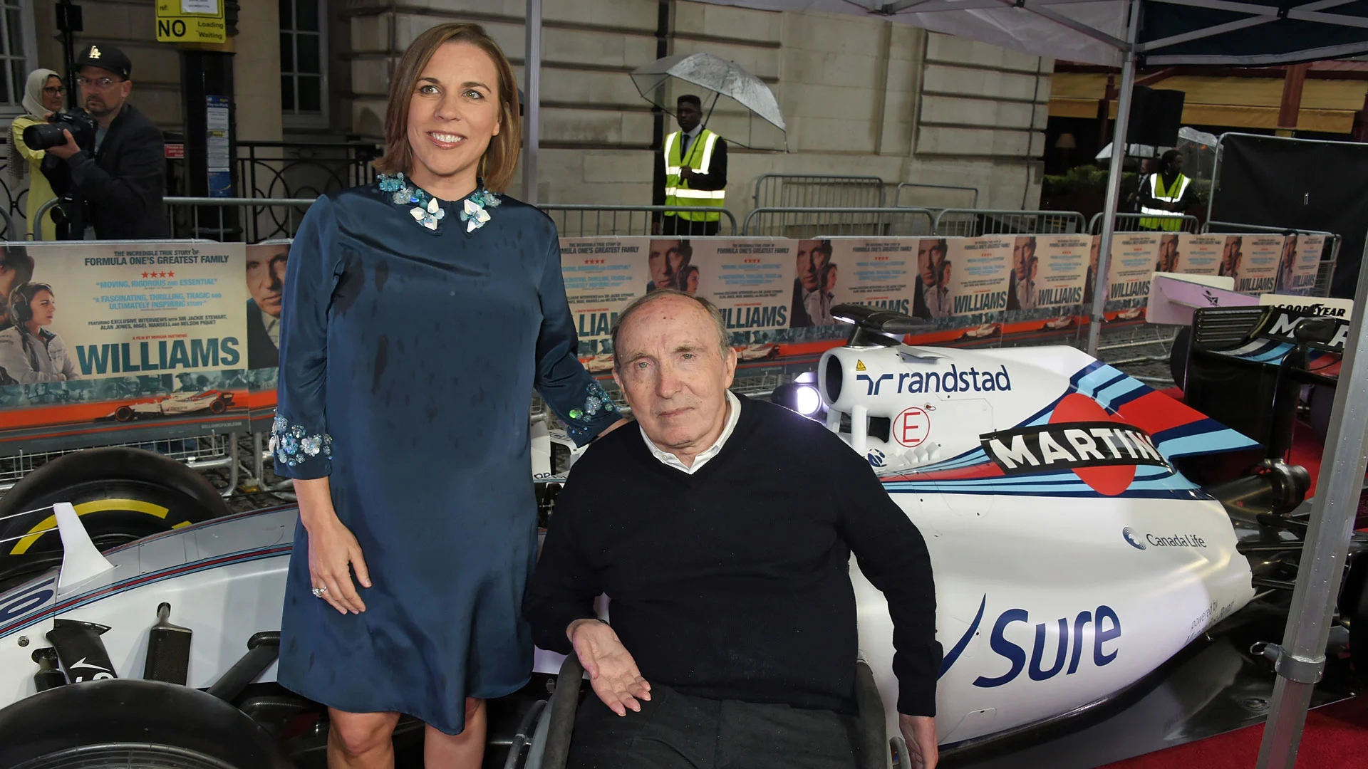 LONDON, ENGLAND - JULY 11: Claire Williams and Sir Frank Williams attend the World Premiere of