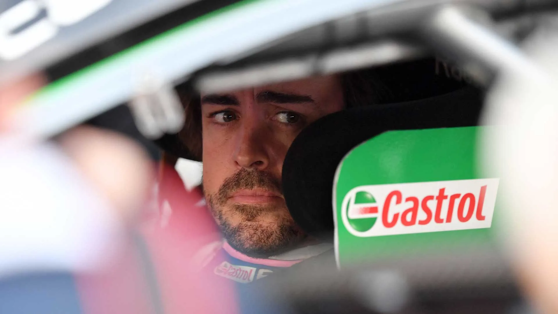 Alonso at the wheel of the V8-powered Mustang