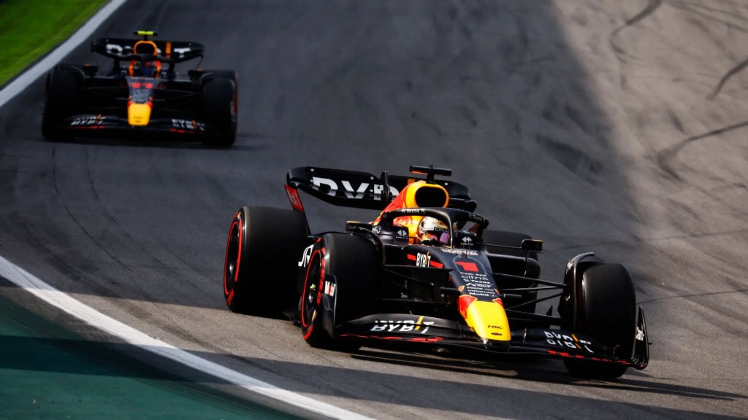 SAO PAULO, BRAZIL - NOVEMBER 13: Max Verstappen of the Netherlands driving the (1) Oracle Red Bull