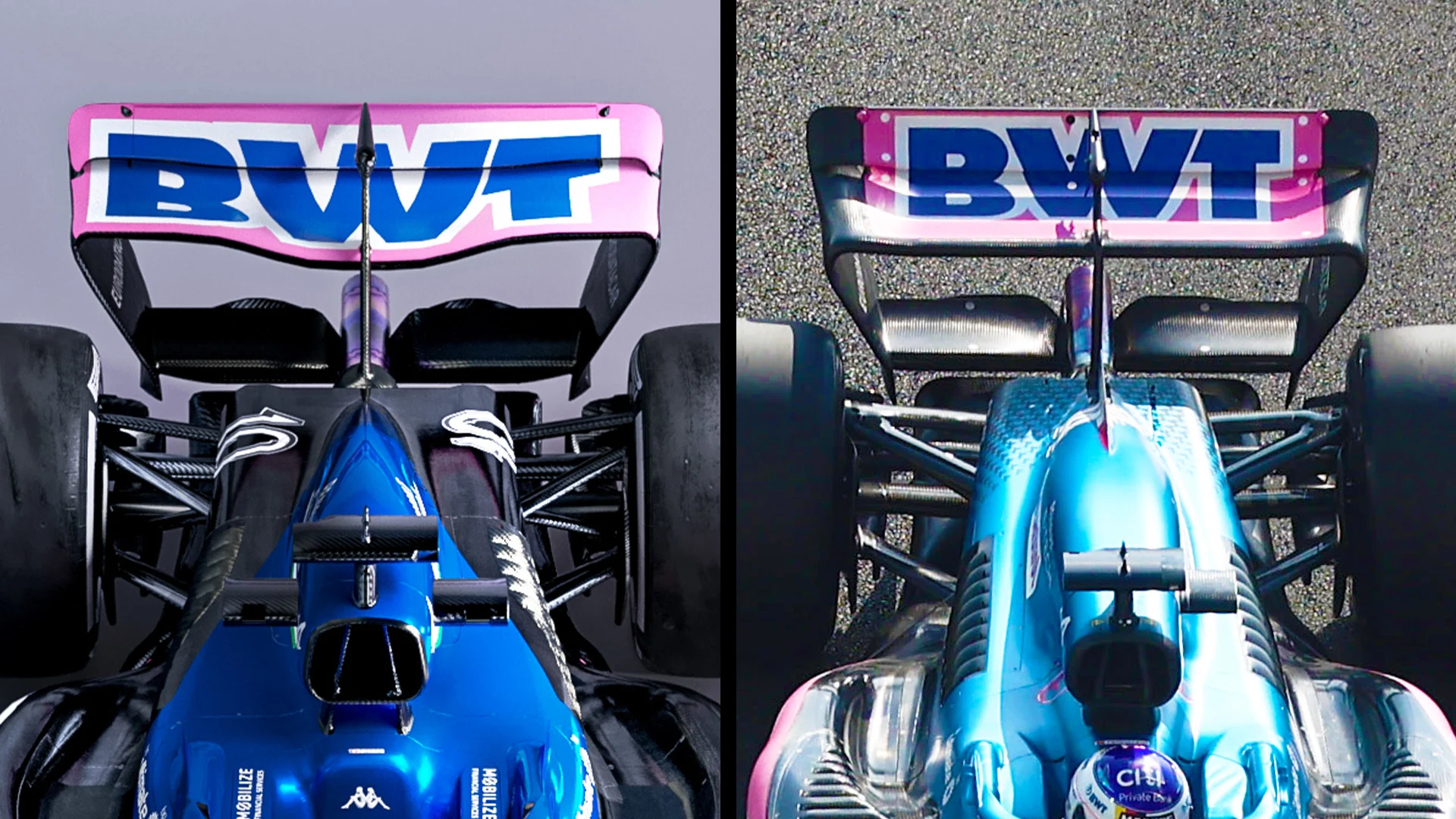 Rear suspension comparison of A523 (L) and A522 (R)