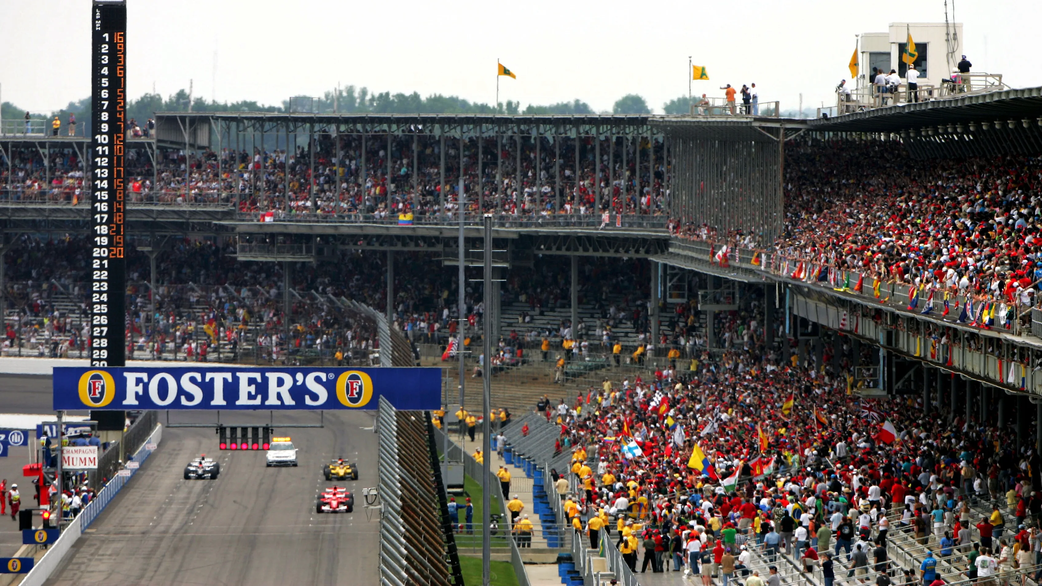 The six Bridgestone runners line up on the grid at the start of the race. Formula One World