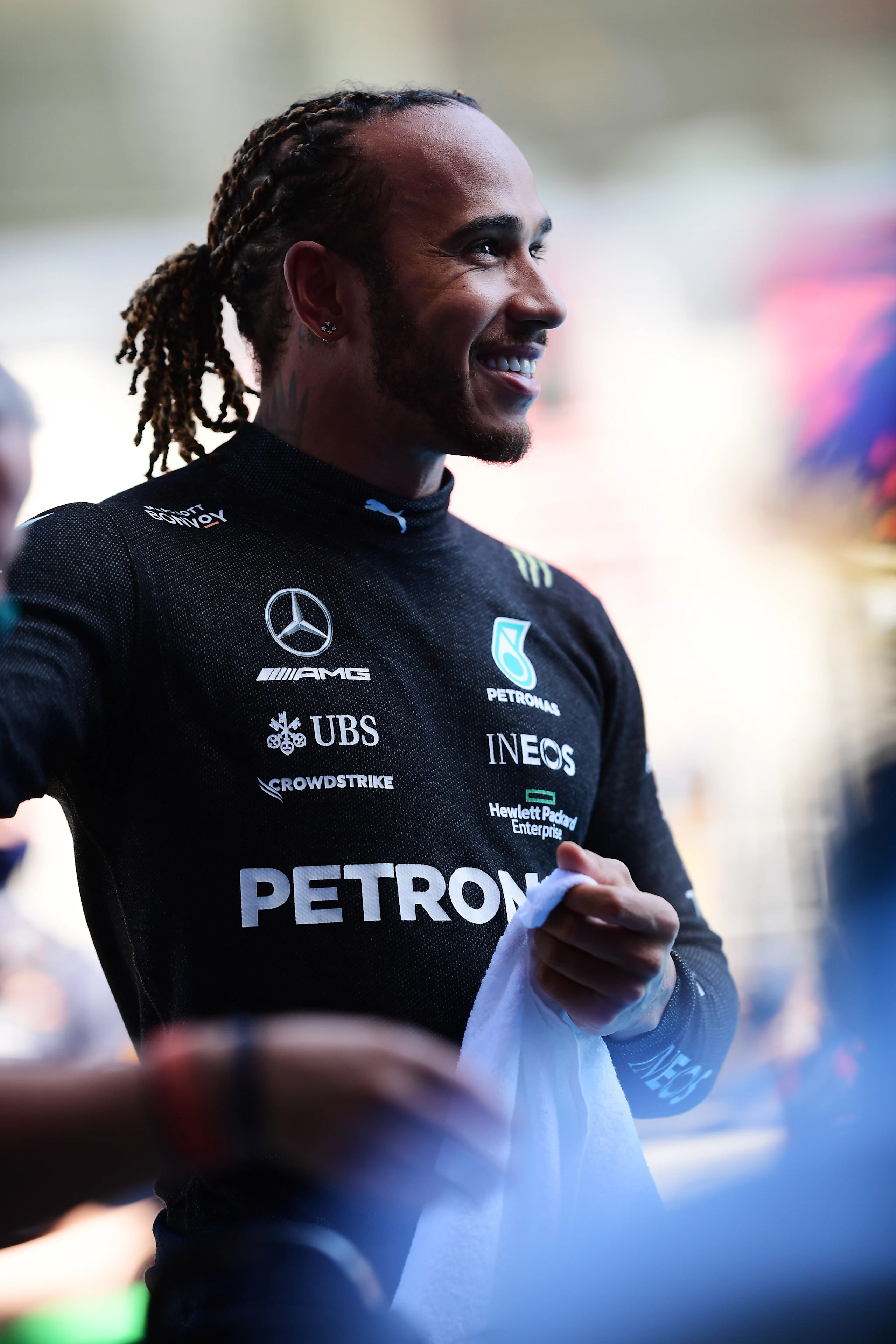 BARCELONA, SPAIN - MAY 08: Pole position qualifier Lewis Hamilton of Great Britain and Mercedes GP celebrates in parc ferme during qualifying for the F1 Grand Prix of Spain at Circuit de Barcelona-Catalunya on May 08, 2021 in Barcelona, Spain. (Photo by Mario Renzi - Formula 1/Formula 1 via Getty Images)