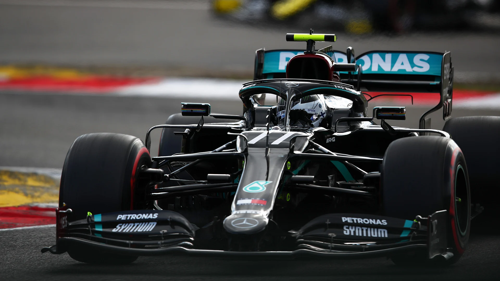 NUERBURG, GERMANY - OCTOBER 10: Valtteri Bottas of Finland driving the (77) Mercedes AMG Petronas