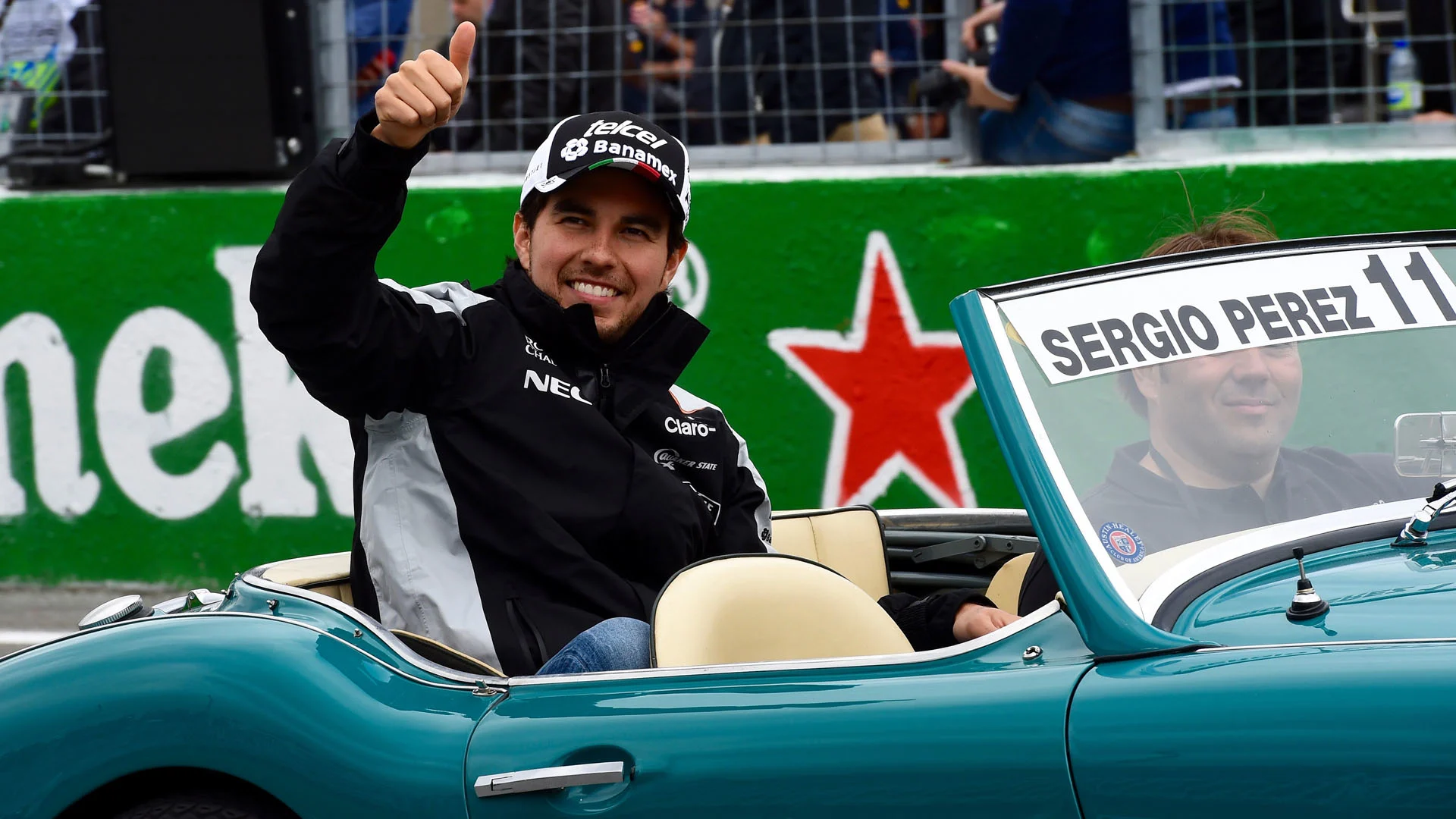 www.sutton-images.com Sergio Perez (MEX) Force India on the drivers parade at Formula One World