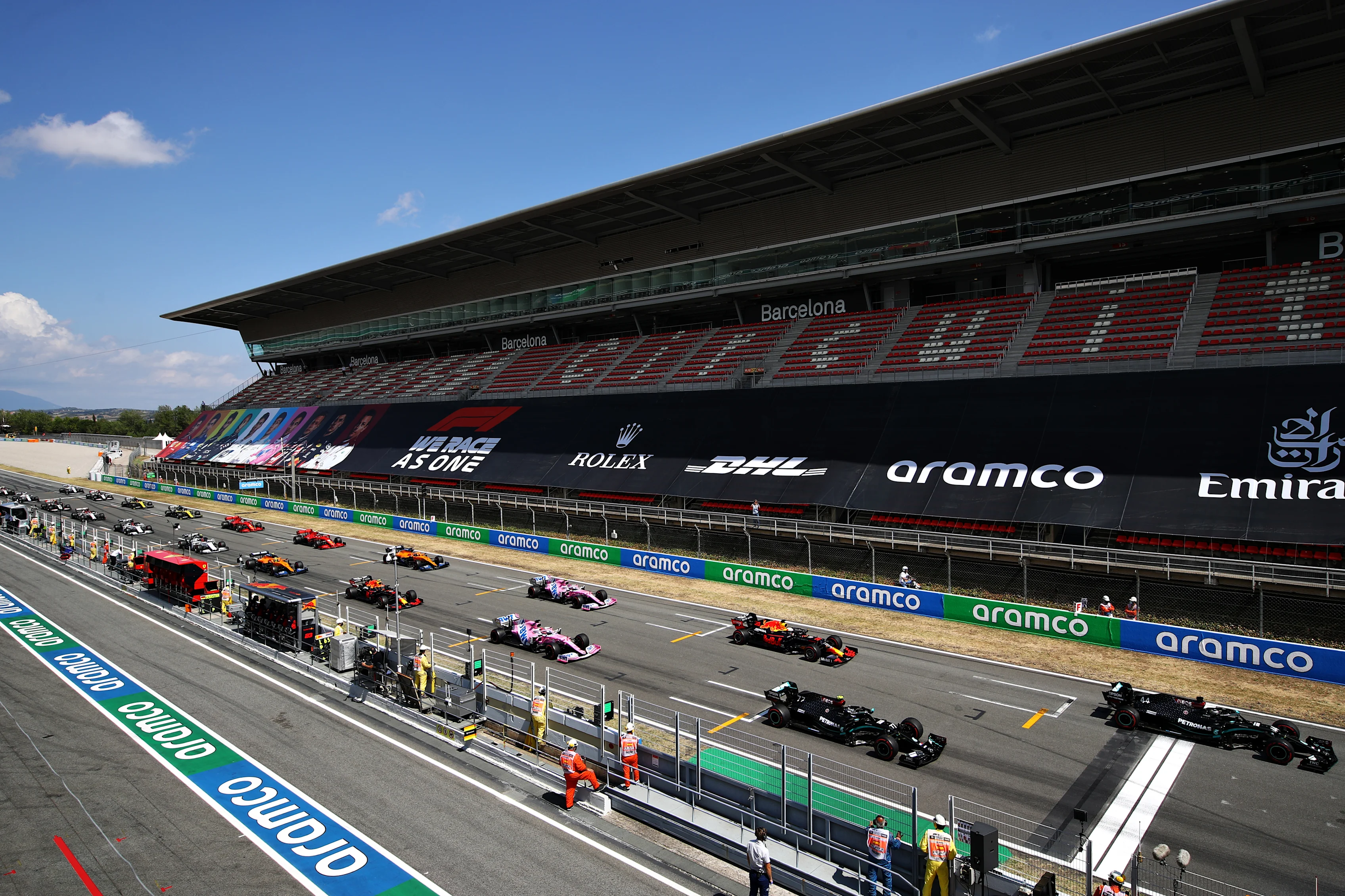 BARCELONA, SPAIN - AUGUST 16: Lewis Hamilton of Great Britain driving the (44) Mercedes AMG