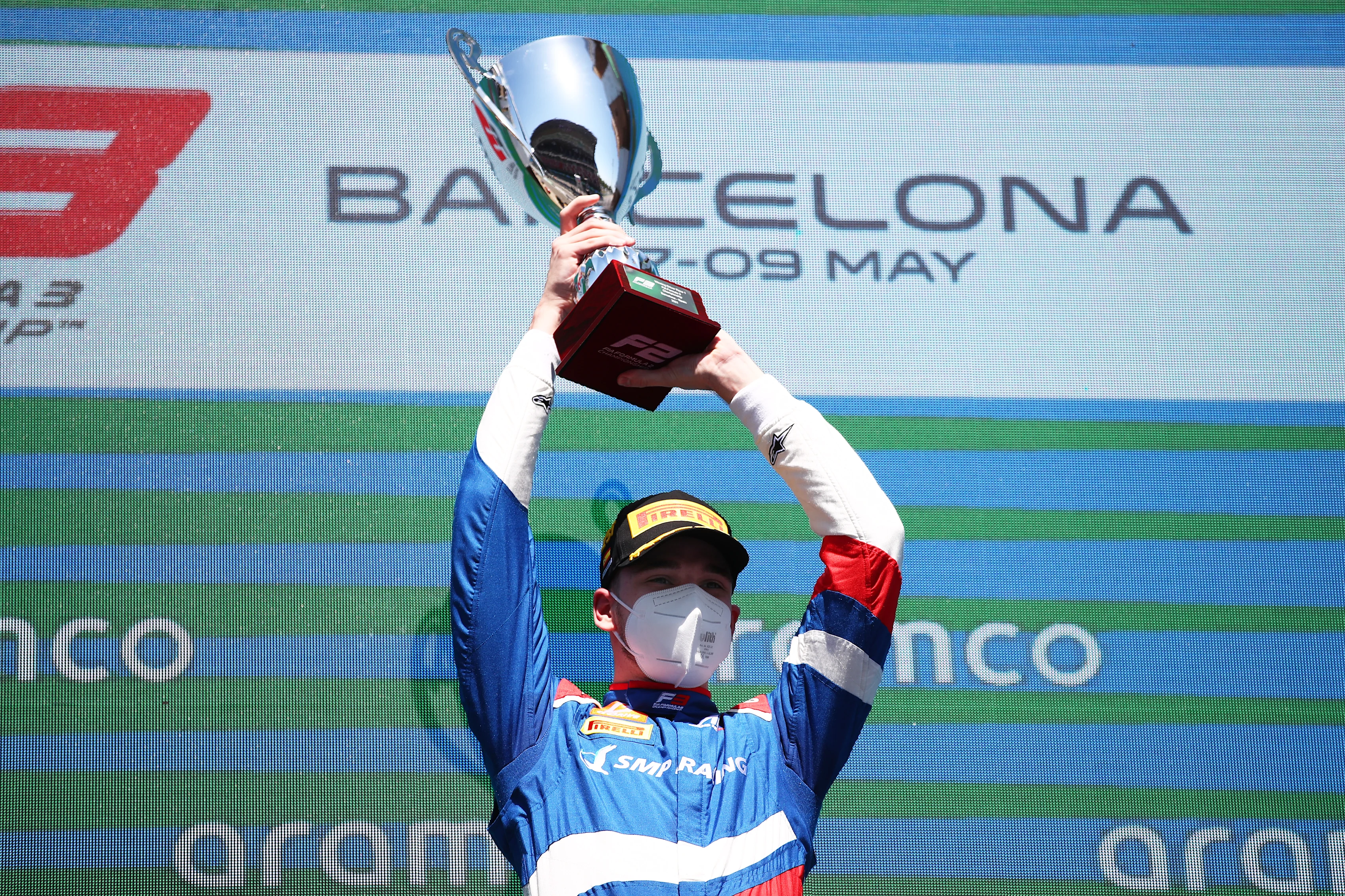 BARCELONA, SPAIN - MAY 08: Race winner Aleksandr Smolyar of Russia and ART Grand Prix celebrates