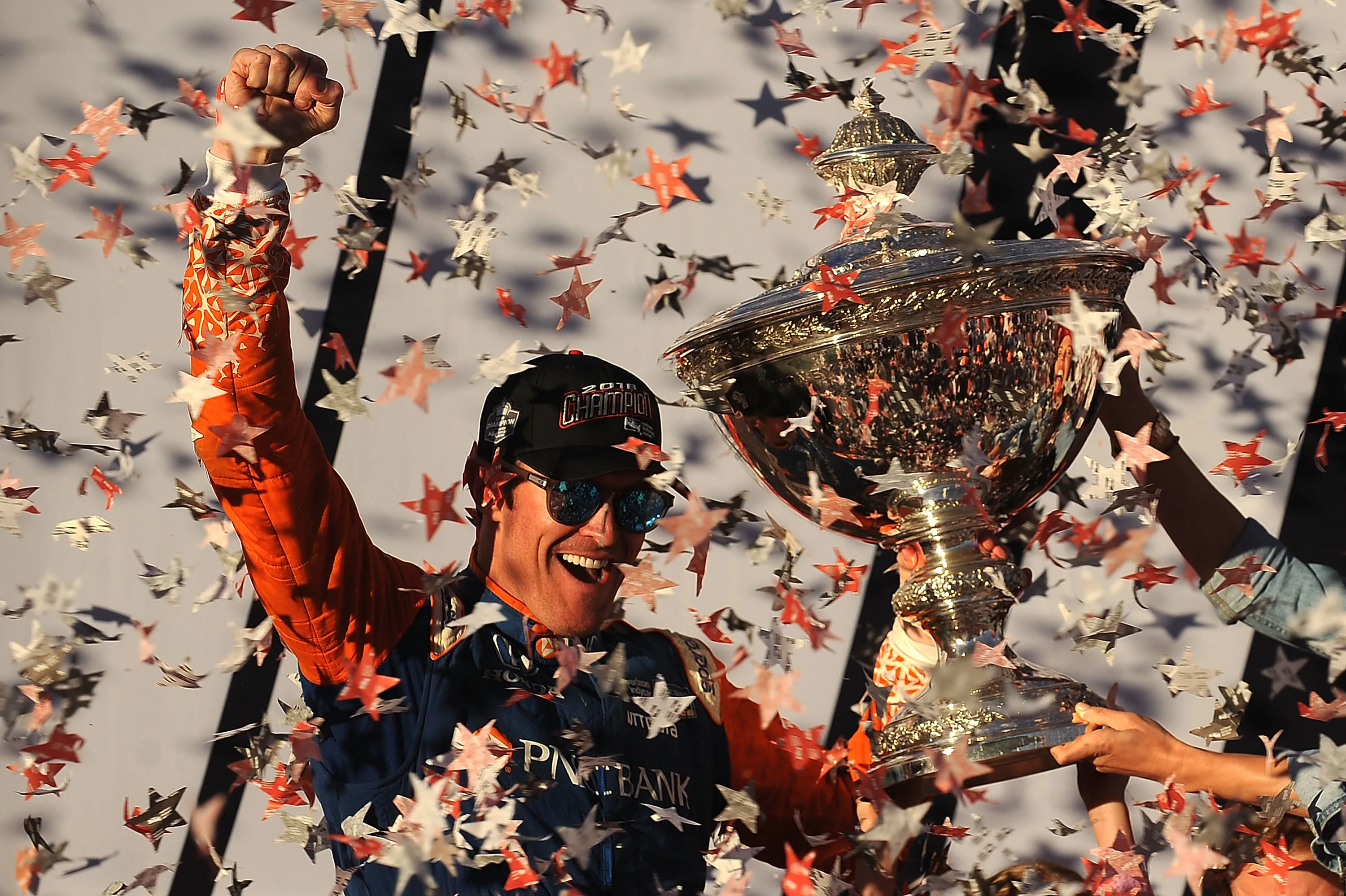 SONOMA, CA - SEPTEMBER 16: Scott Dixon, driver of the #9 Chip Ganassi Racing Honda, celebrates in