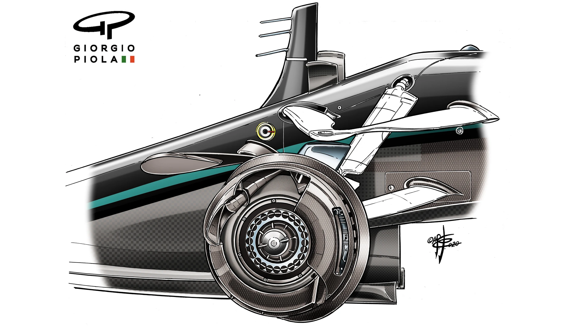 Although the front brake ducts are identical, the drums surrounding the disc are quite different. The Mercedes is more more all-enclosing...