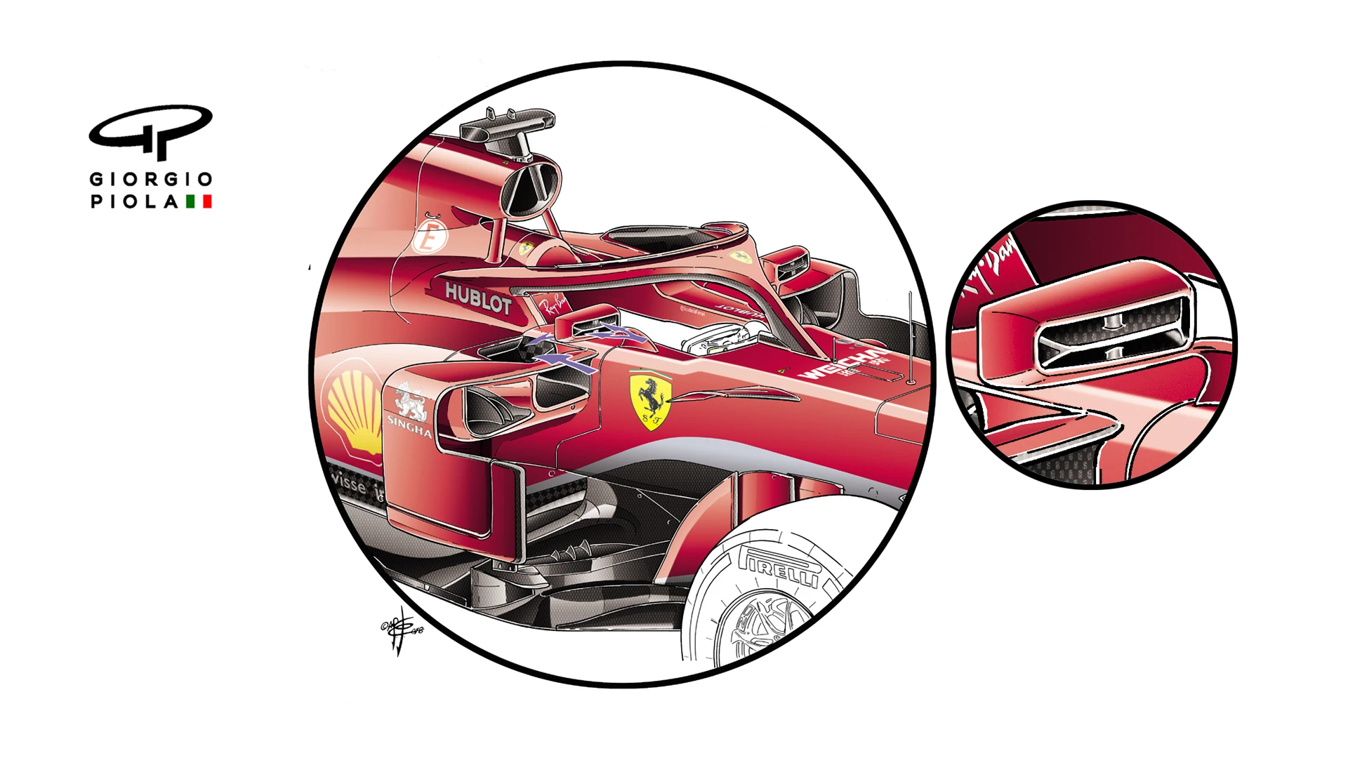 Ferrari SF71H - sidepods, first test © Giorgio Piola