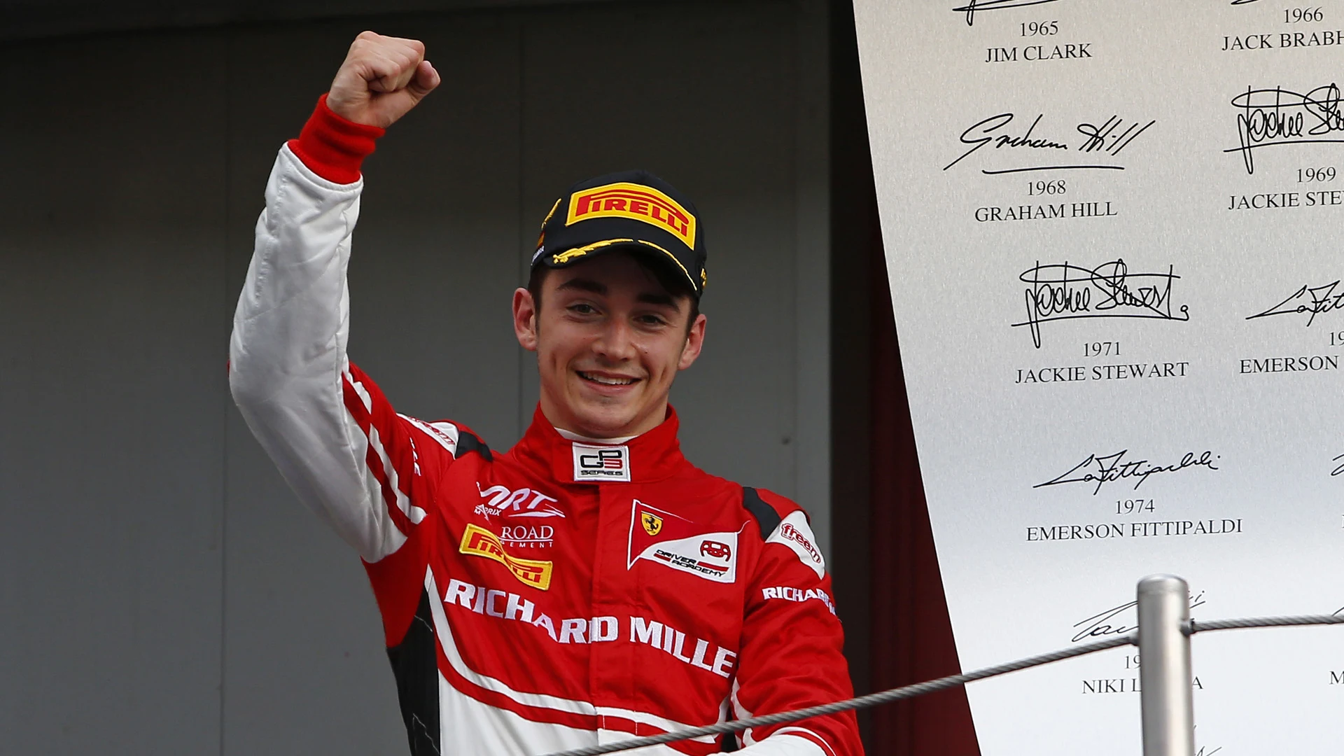 www.sutton-images.com Race winner Charles Leclerc (MON) ART Grand Prix on the podium at GP3