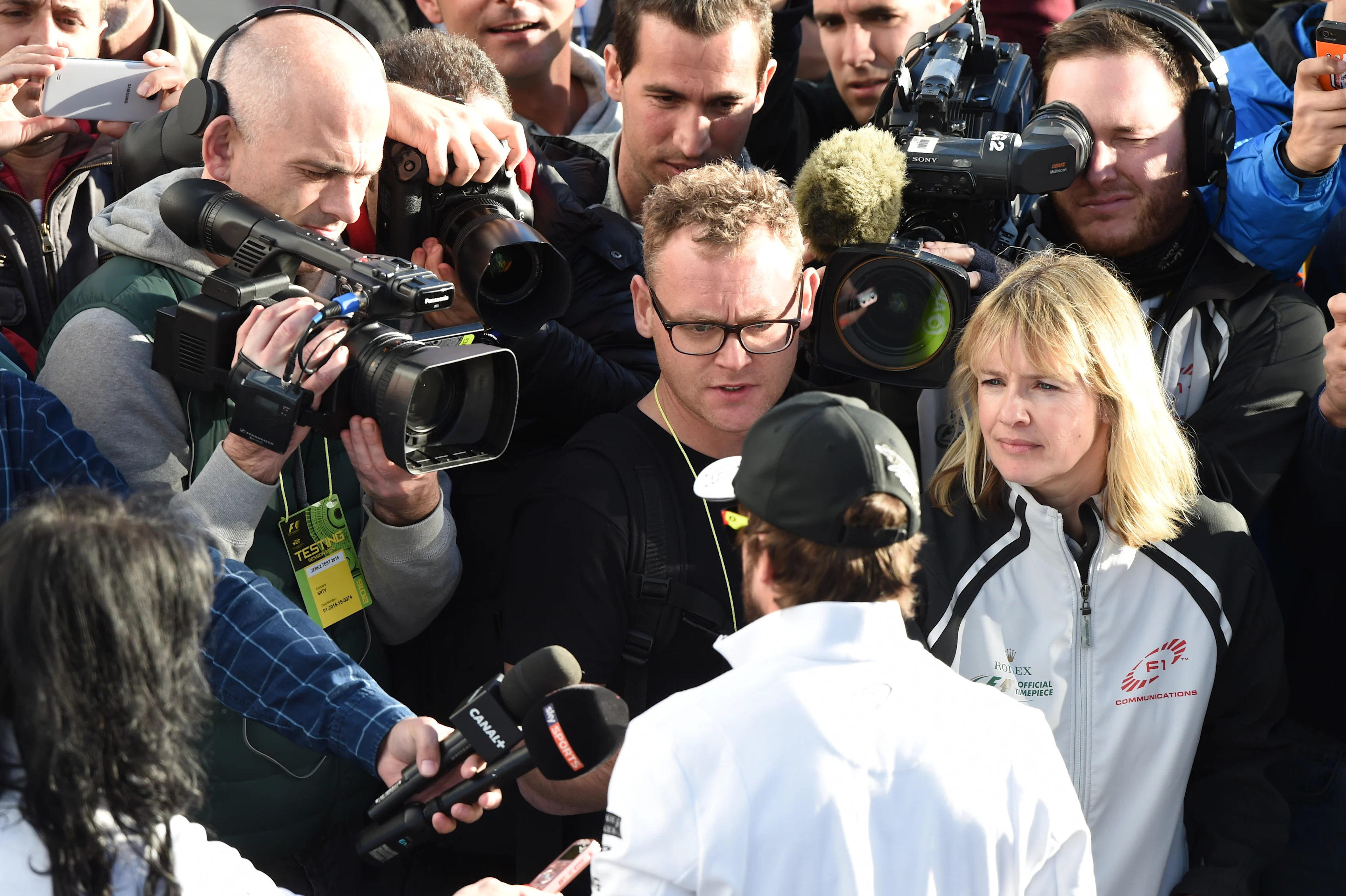 Fernando Alonso (ESP) McLaren is interviewed by the media at Formula One Testing, Day One, Jerez,