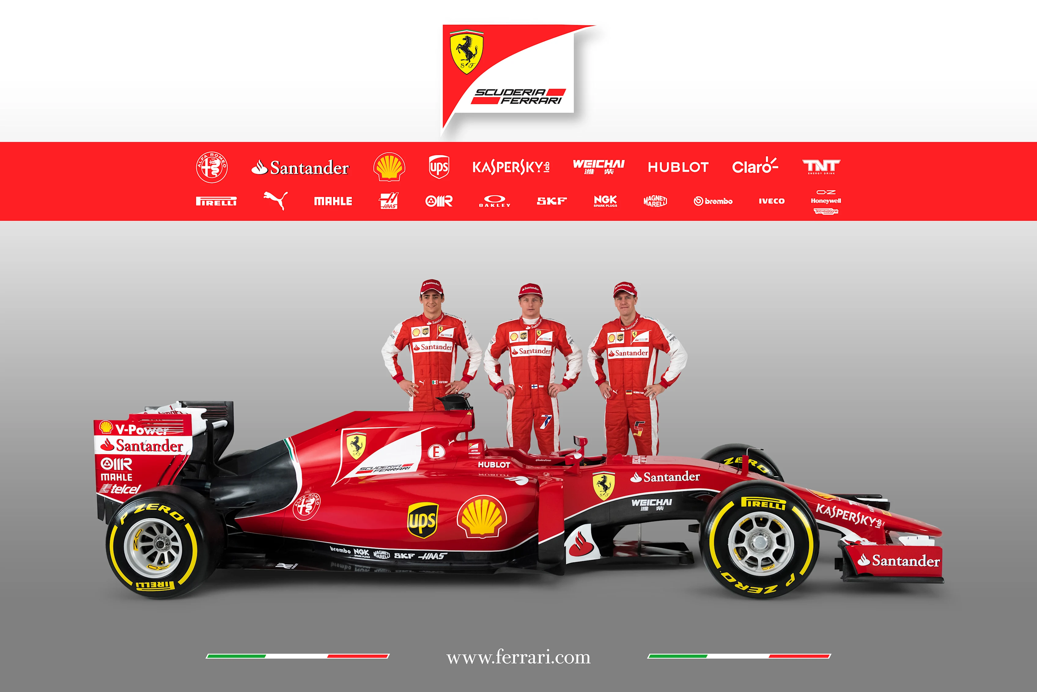 (L to R): Esteban Gutierrez (MEX) Ferrari Test and Reserve Driver, Kimi Raikkonen (FIN) Ferrari and