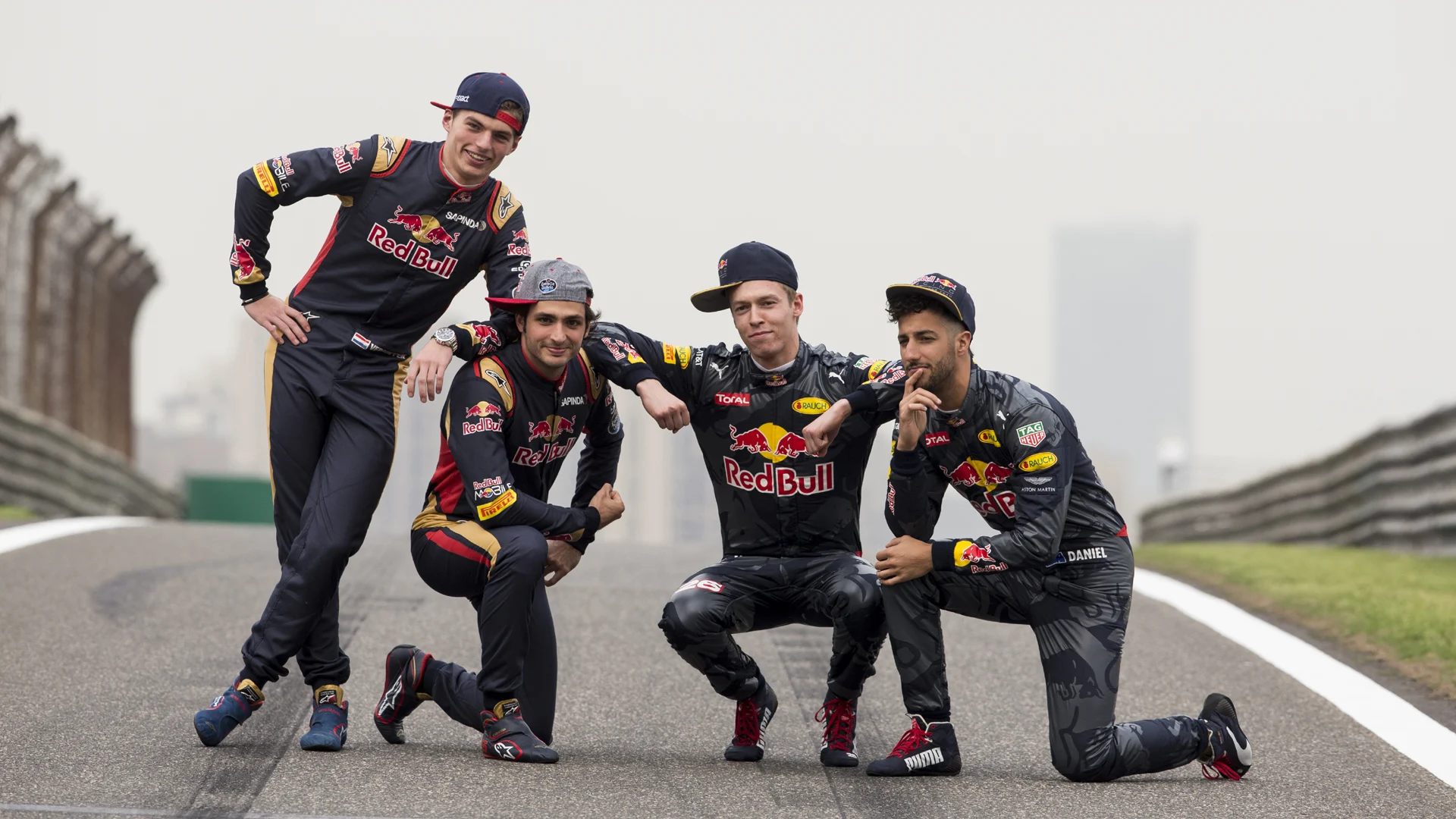 SHANGHAI, CHINA - APRIL 14: Daniel Ricciardo of Australia and Red Bull Racing, Daniil Kvyat of