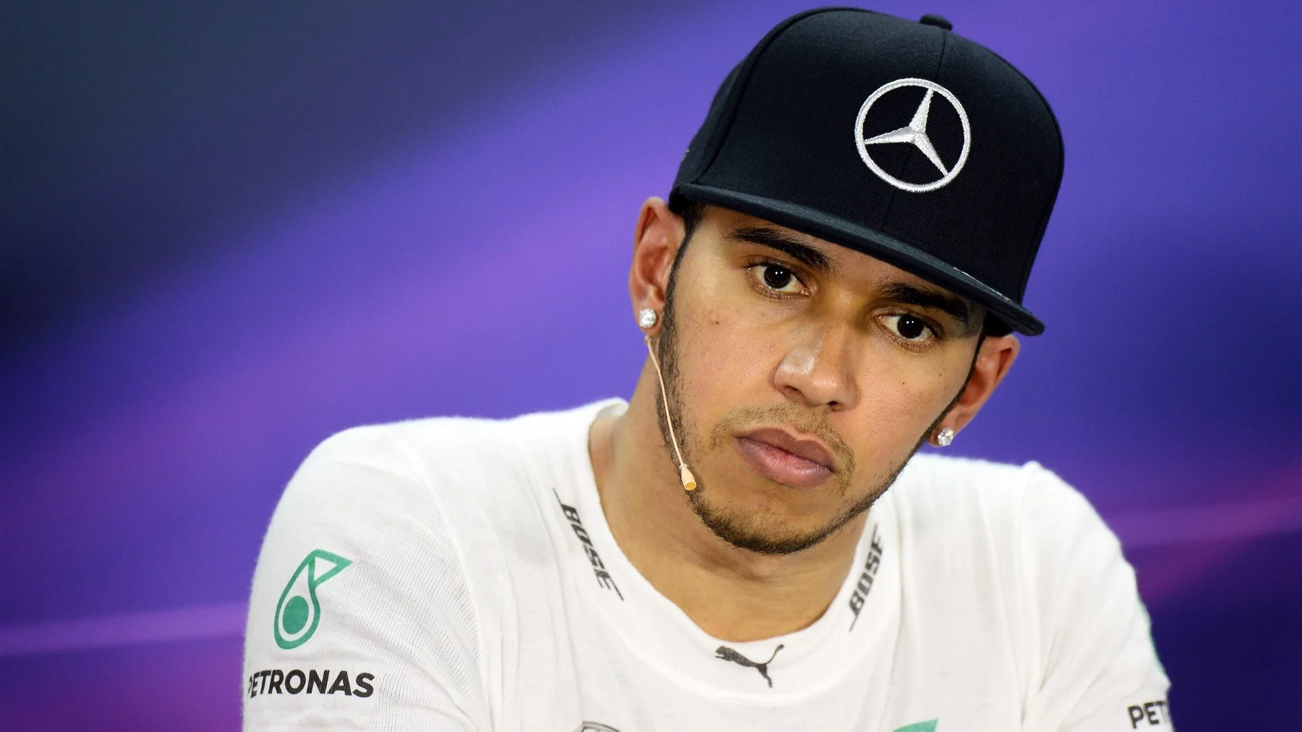 Lewis Hamilton (GBR) Mercedes AMG F1 in the press conference at Formula One World Championship, Rd4, Bahrain Grand Prix Qualifying, Bahrain International Circuit, Sakhir, Bahrain, Saturday 18  April 2015. © Sutton Motorsport Images