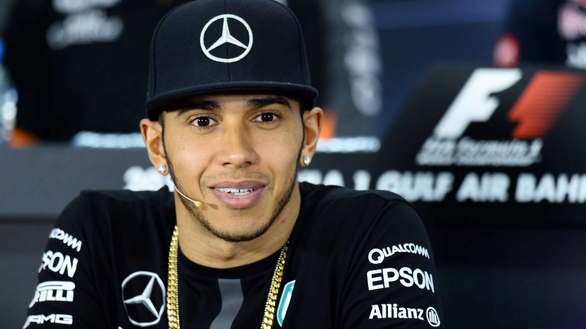 Lewis Hamilton (GBR) Mercedes AMG F1 at the press conference at Formula One World Championship, Rd4, Bahrain Grand Prix Preparations, Bahrain International Circuit, Sakhir, Bahrain, Thursday 16  April 2015. © Sutton Motorsport Images