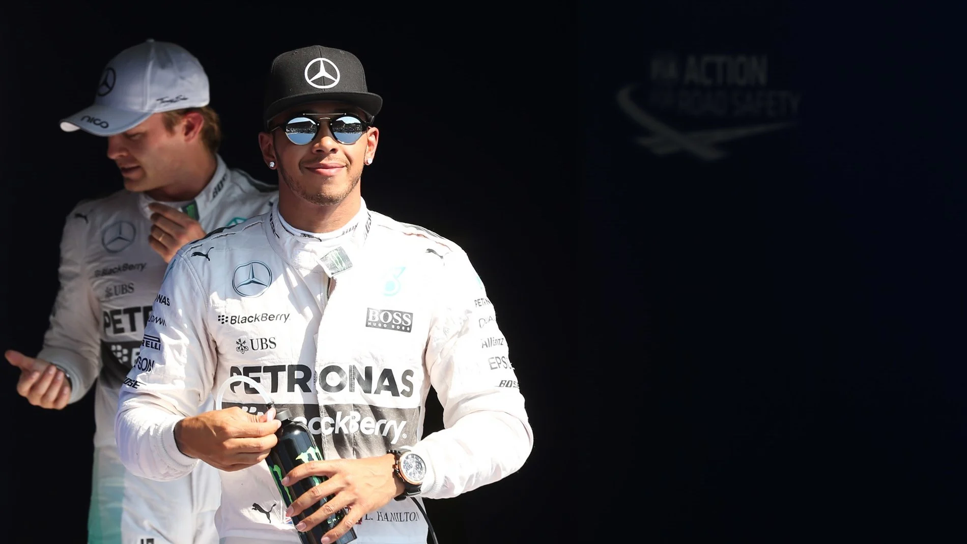 Pole sitter Lewis Hamilton (GBR) Mercedes AMG F1 celebrates in parc ferme at Formula One World