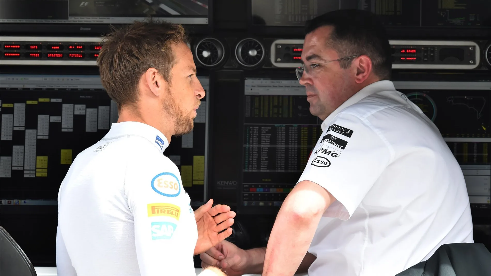 Jenson Button (GBR) McLaren ande Eric Boullier (FRA) McLaren Racing Director at Formula One World