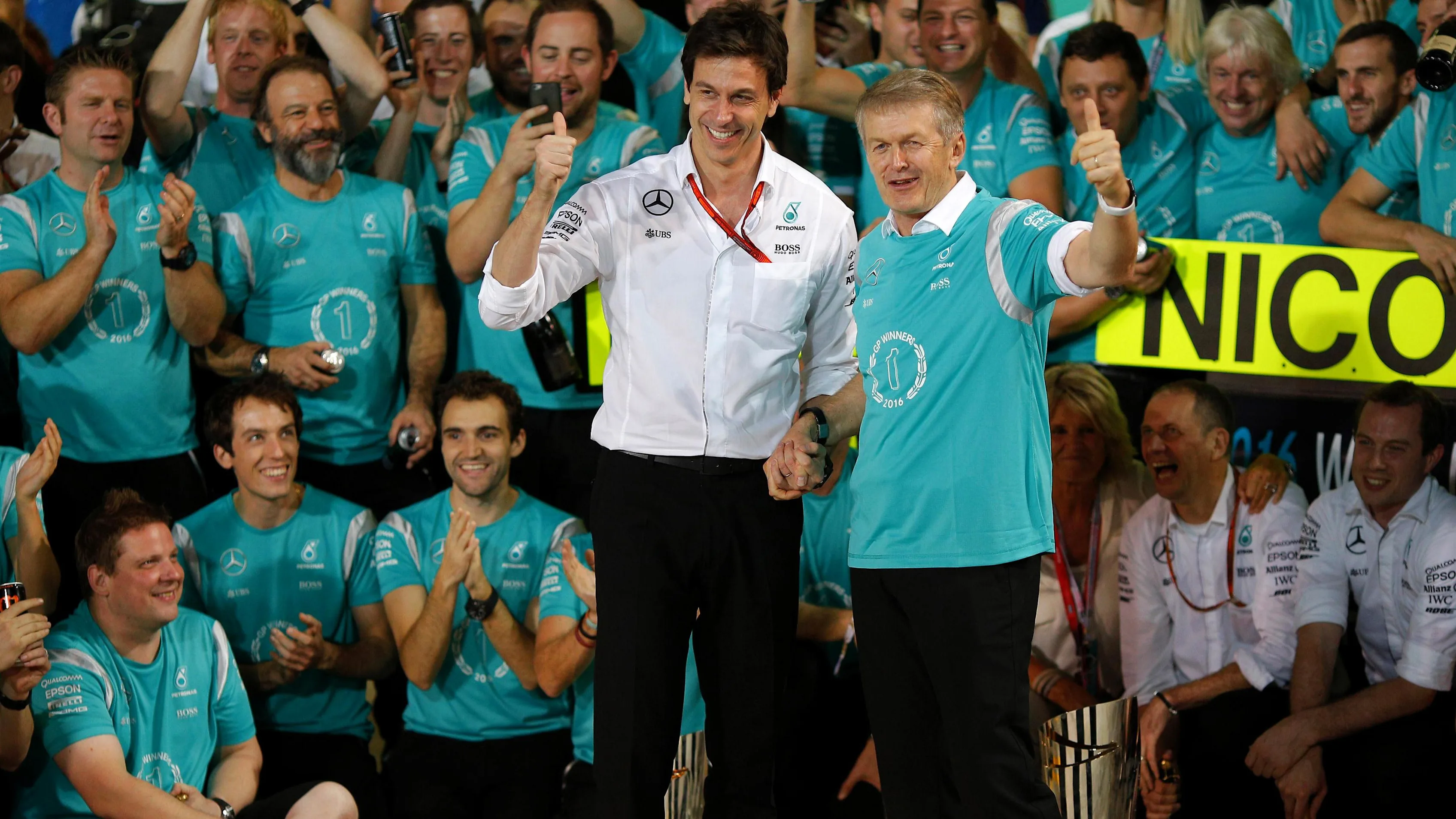 Toto Wolff (AUT) Mercedes AMG F1 Director of Motorsport and Thomas Weber (GER) Member of the Board