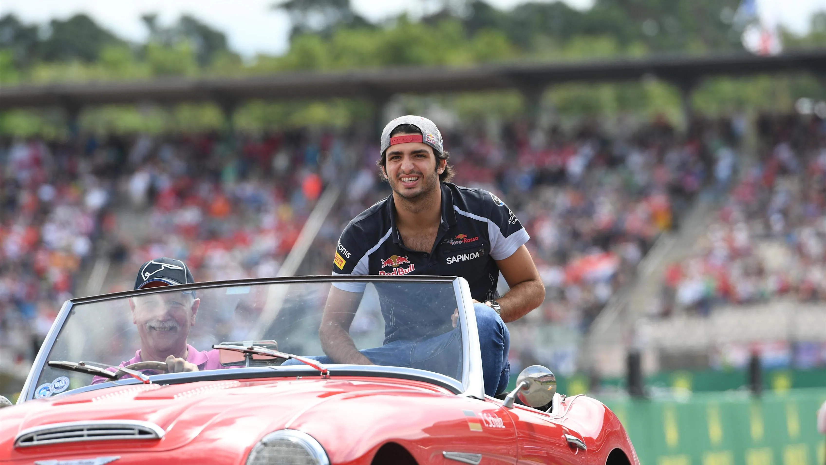 Carlos Sainz (ESP) Scuderia Toro Rosso on the drivers parade at Formula One World Championship, Rd12, German Grand Prix, Race, Hockenheim, Germany, Sunday 31 July 2016. © Sutton Images