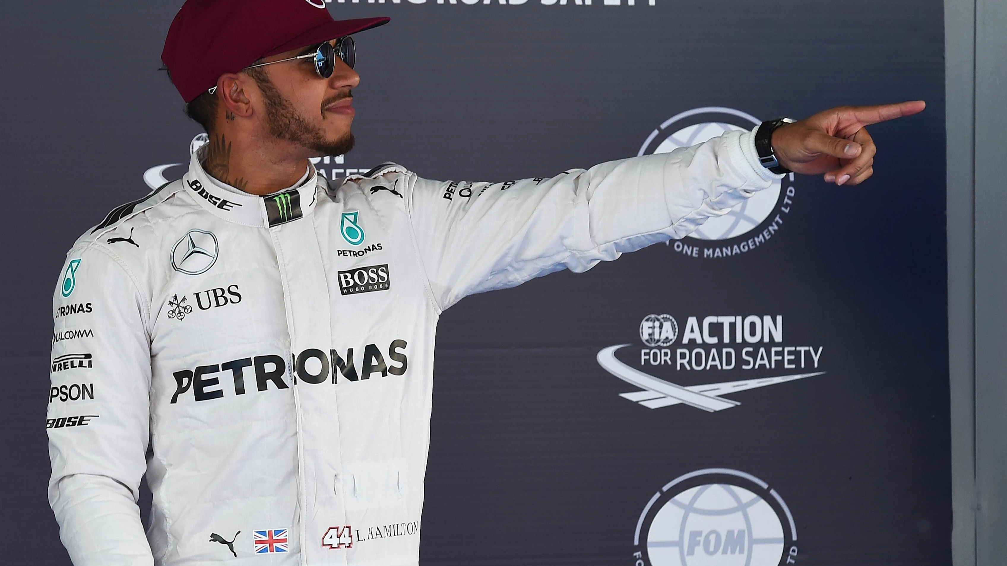 Pole sitter Lewis Hamilton (GBR) Mercedes AMG F1 celebrates in parc ferme at Formula One World