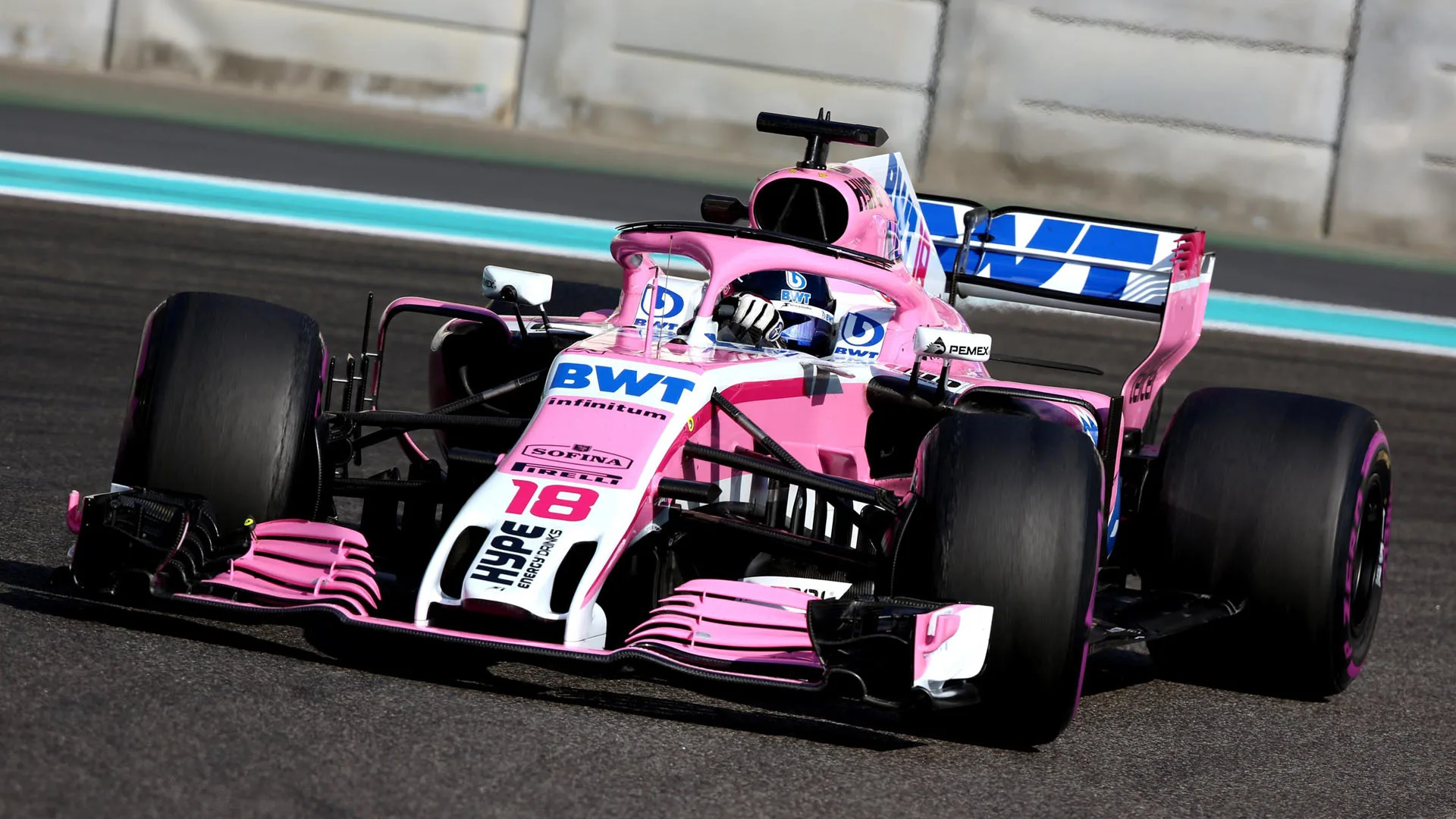 Lance Stroll, Racing Point Force India VJM11 at Formula One Testing, Day Two, Yas Marina Circuit,