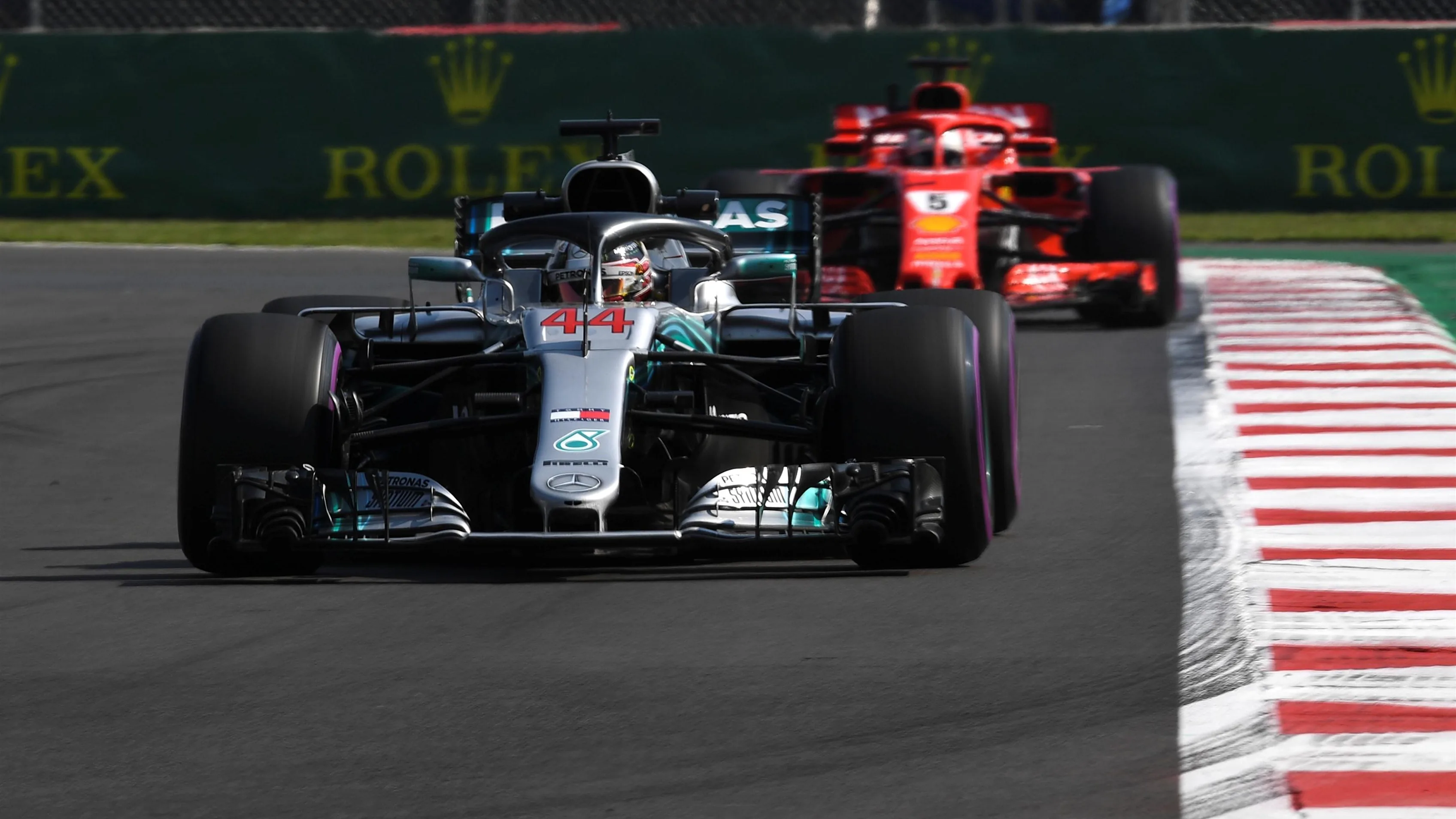 Lewis Hamilton, Mercedes AMG F1 W09 EQ Power+ and Sebastian Vettel, Ferrari SF71H at Formula One