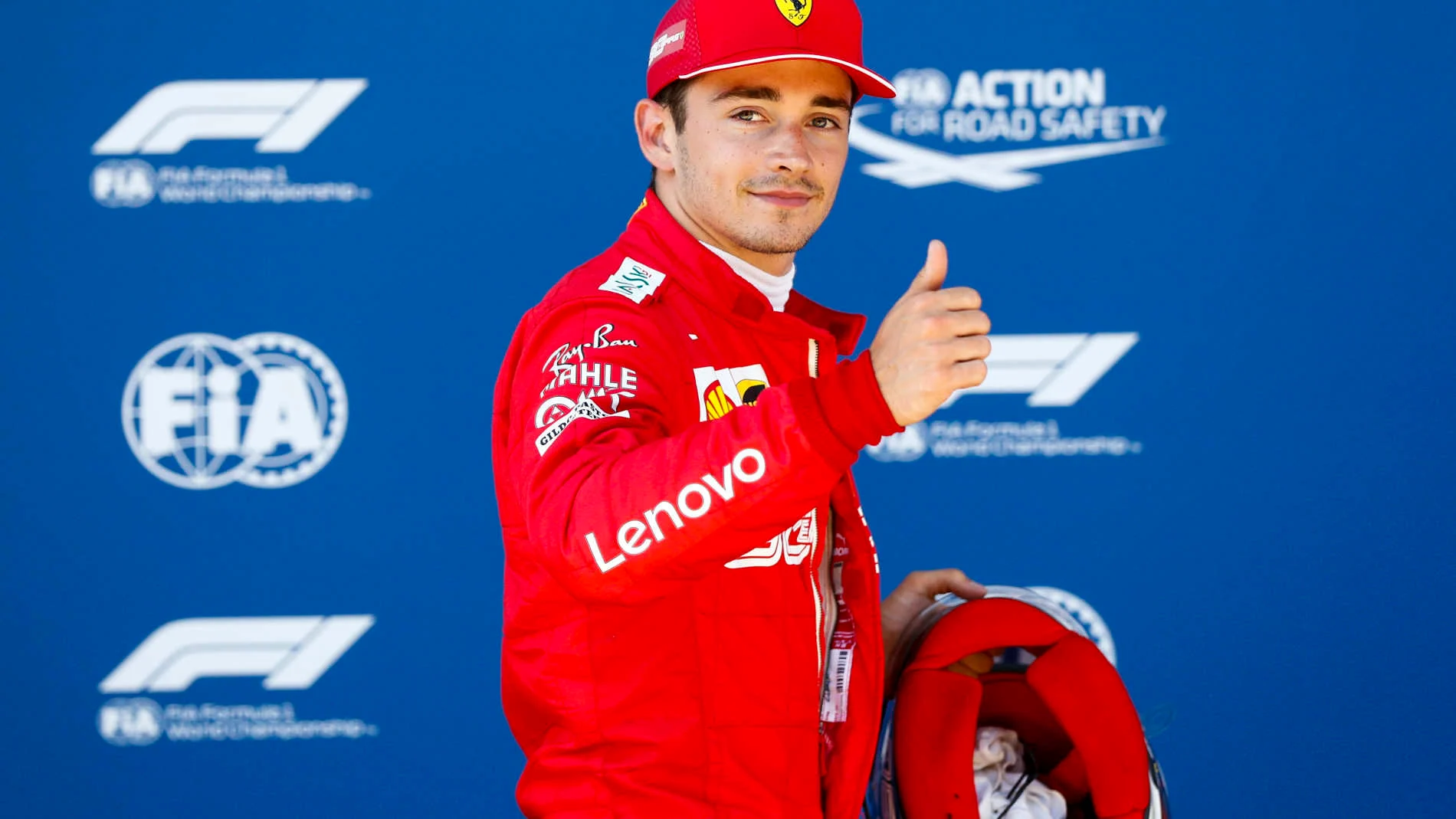 RED BULL RING, AUSTRIA - JUNE 29: Pole Sitter Charles Leclerc, Ferrari celebrates in Parc Ferme