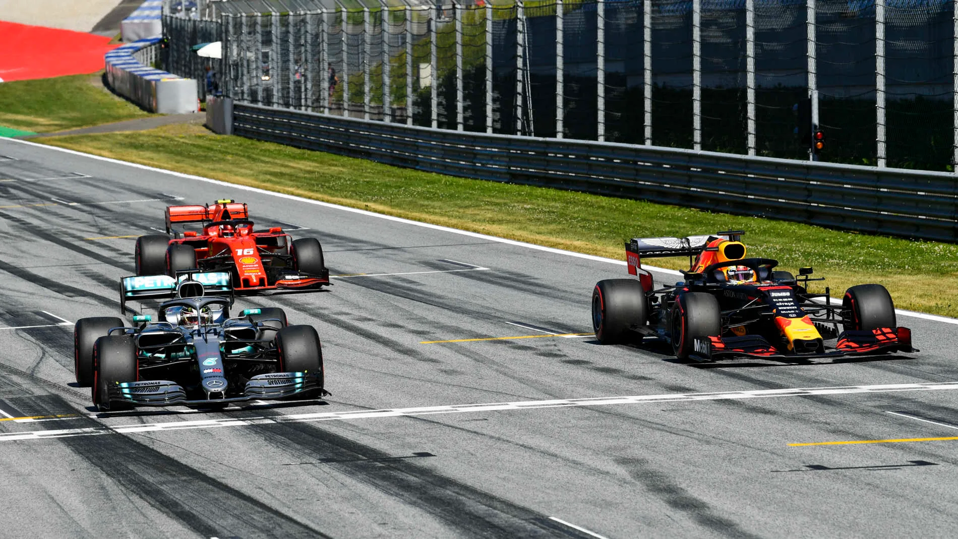 RED BULL RING, AUSTRIA - JUNE 29: Top three Qualifiers Charles Leclerc, Ferrari SF90, Lewis