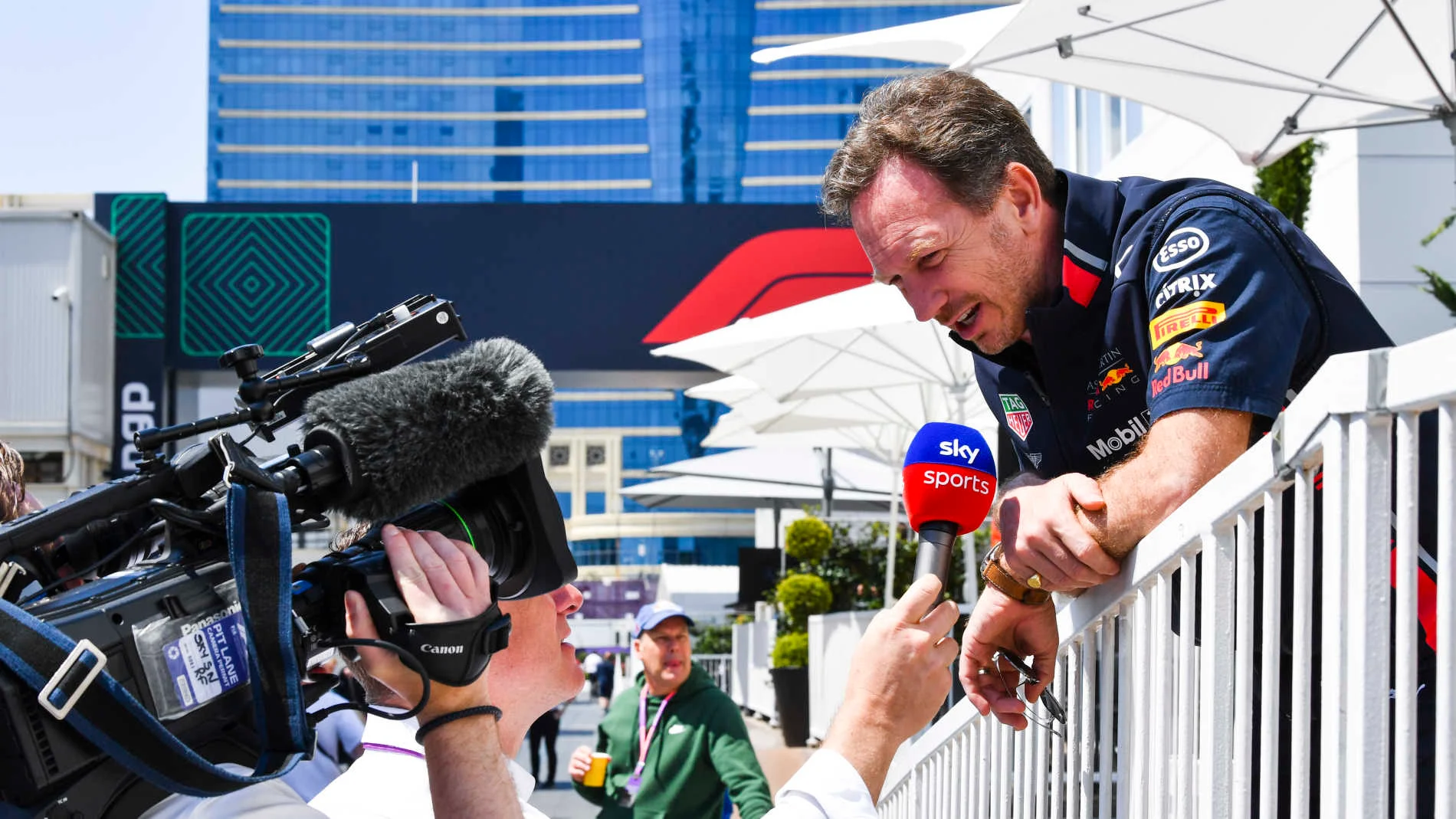 BAKU CITY CIRCUIT, AZERBAIJAN - APRIL 27: Christian Horner, Team Principal, Red Bull Racing speaks
