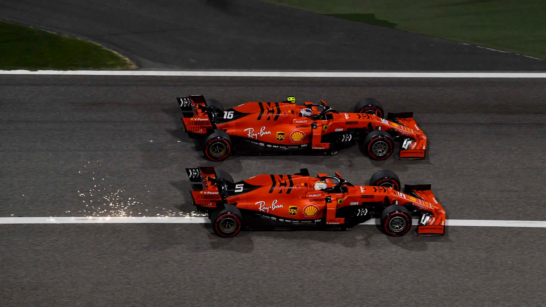 BAHRAIN INTERNATIONAL CIRCUIT, BAHRAIN - MARCH 31: Charles Leclerc, Ferrari SF90 overtakes