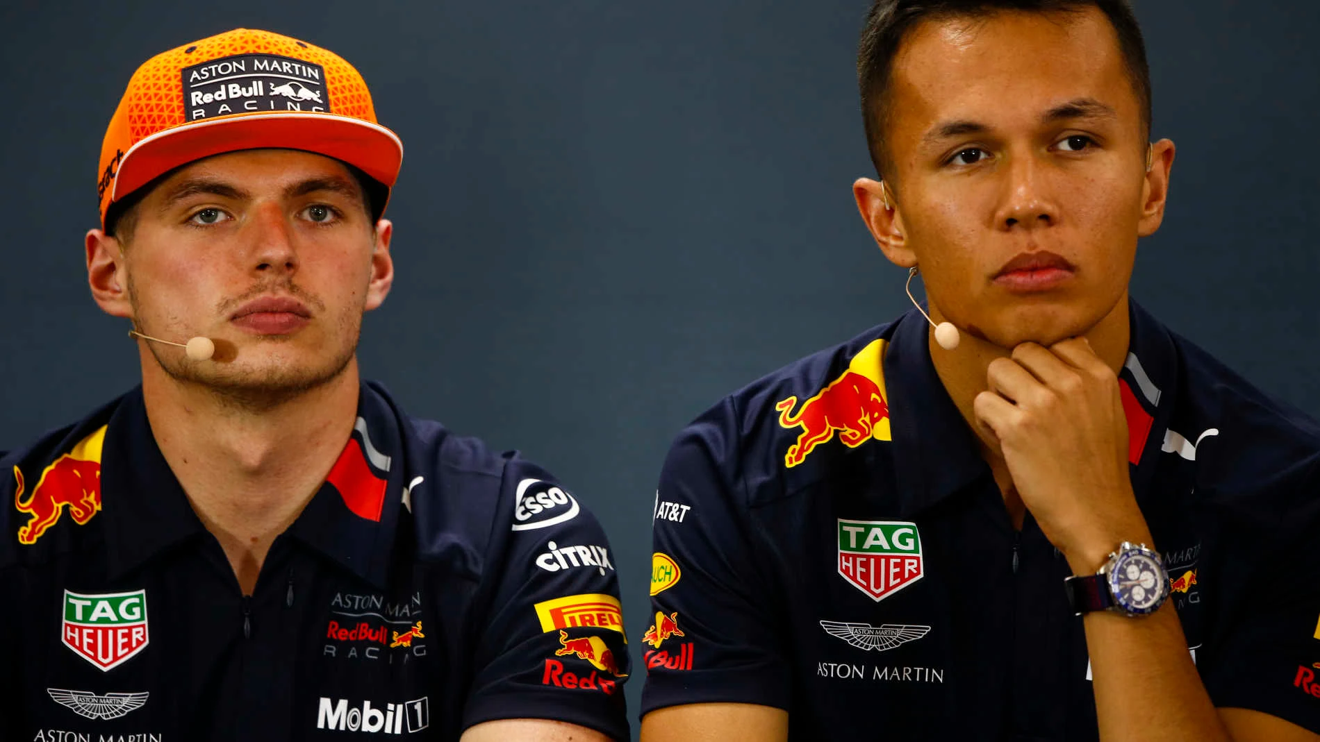 SPA-FRANCORCHAMPS, BELGIUM - AUGUST 29: Max Verstappen, Red Bull Racing, and Alexander Albon, Red
