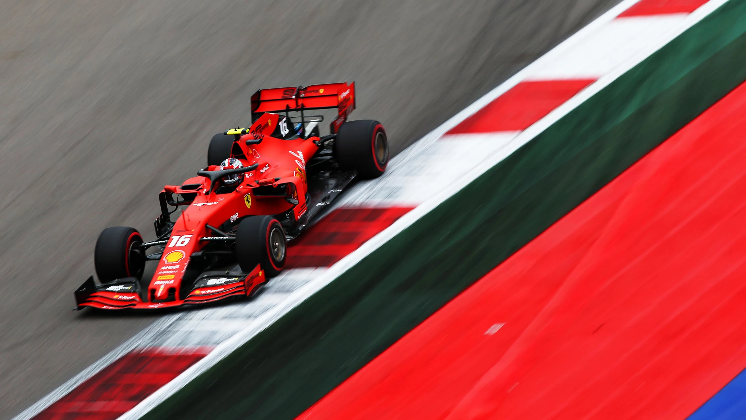 SOCHI, RUSSIA - SEPTEMBER 27: Charles Leclerc of Monaco driving the (16) Scuderia Ferrari SF90 on