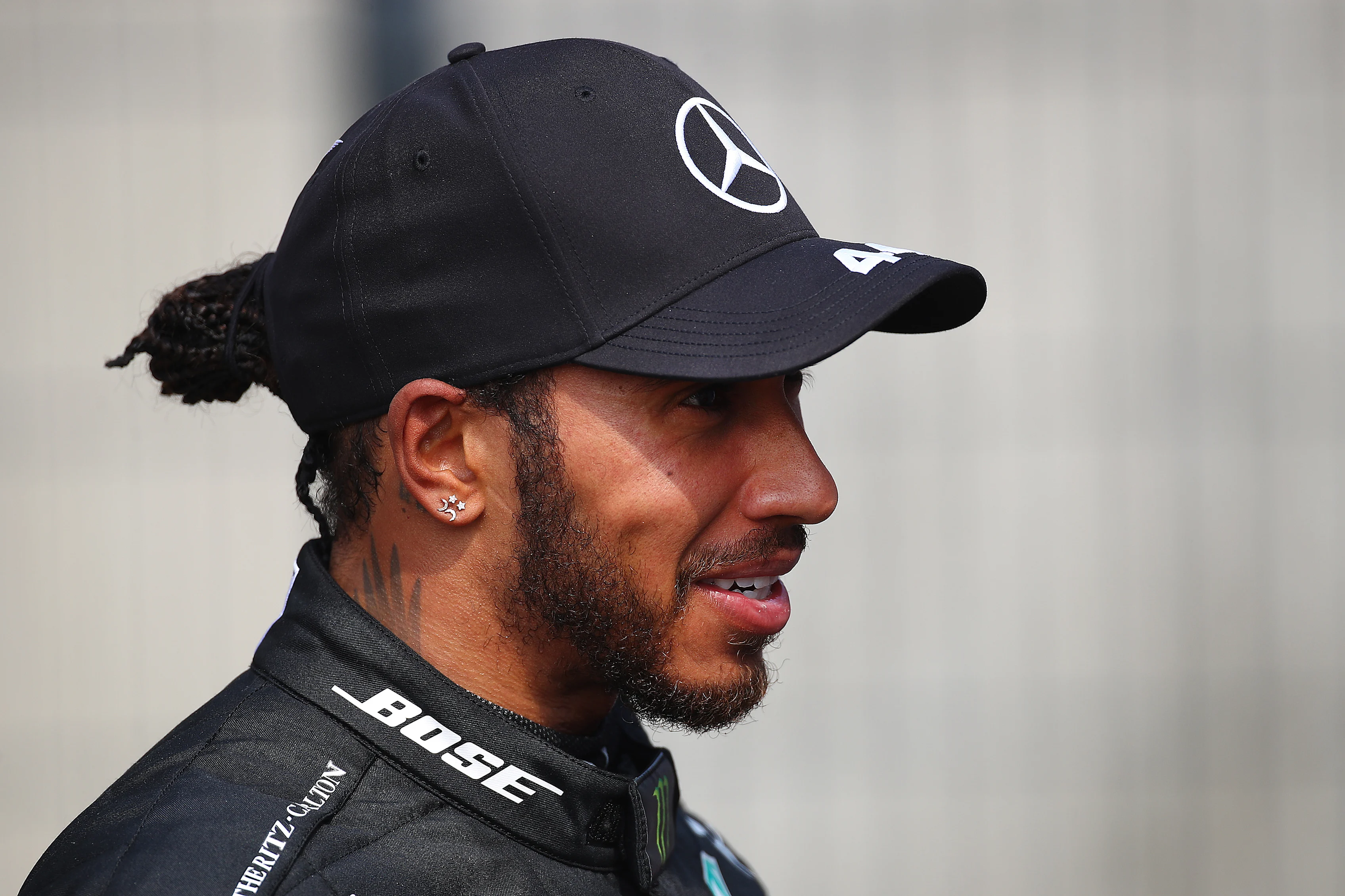 NORTHAMPTON, ENGLAND - AUGUST 09: Second placed Lewis Hamilton of Great Britain and Mercedes GP