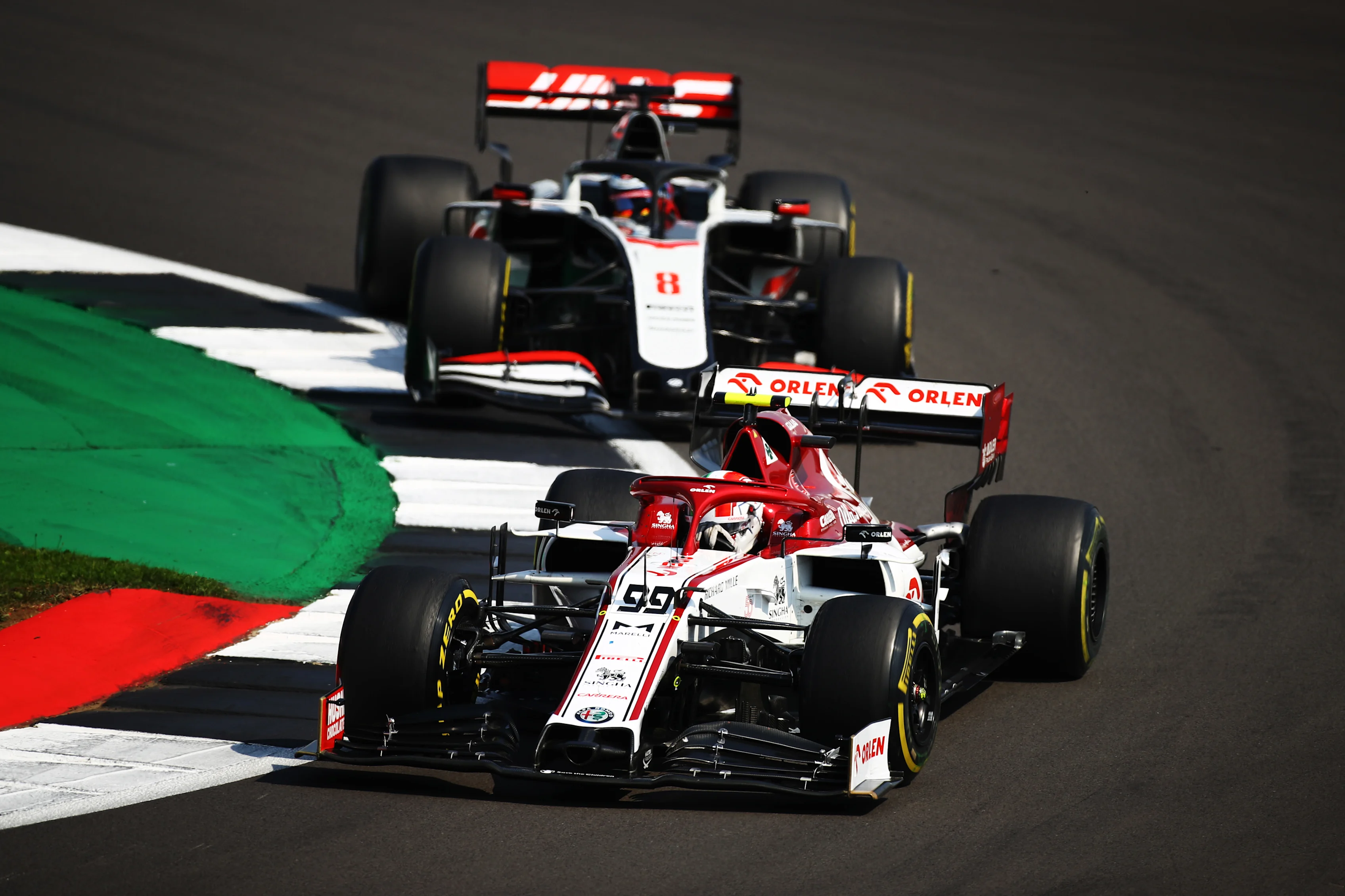 NORTHAMPTON, ENGLAND - AUGUST 09: Antonio Giovinazzi of Italy driving the (99) Alfa Romeo Racing