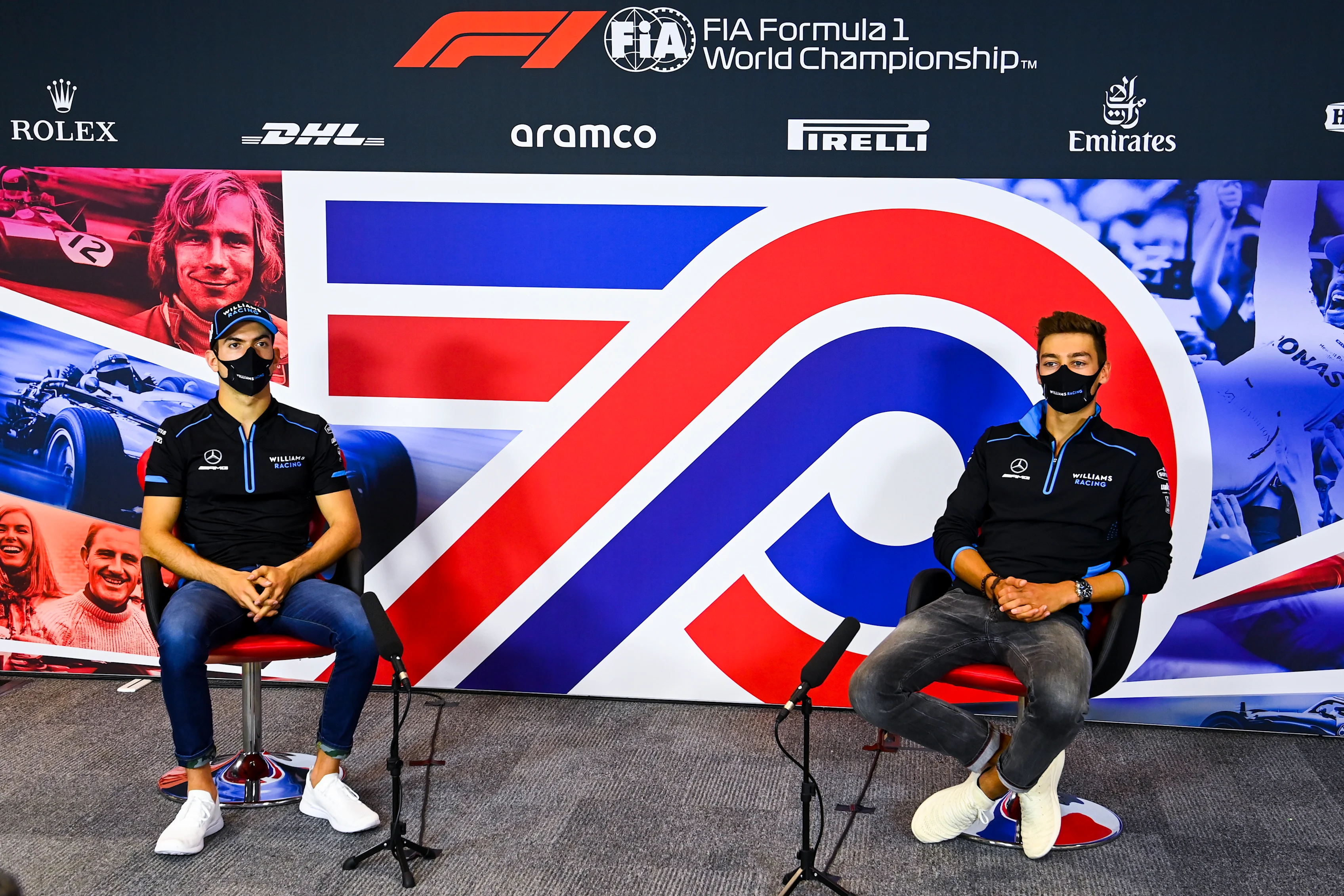 NORTHAMPTON, ENGLAND - AUGUST 06: George Russell of Great Britain and Williams and Nicholas Latifi