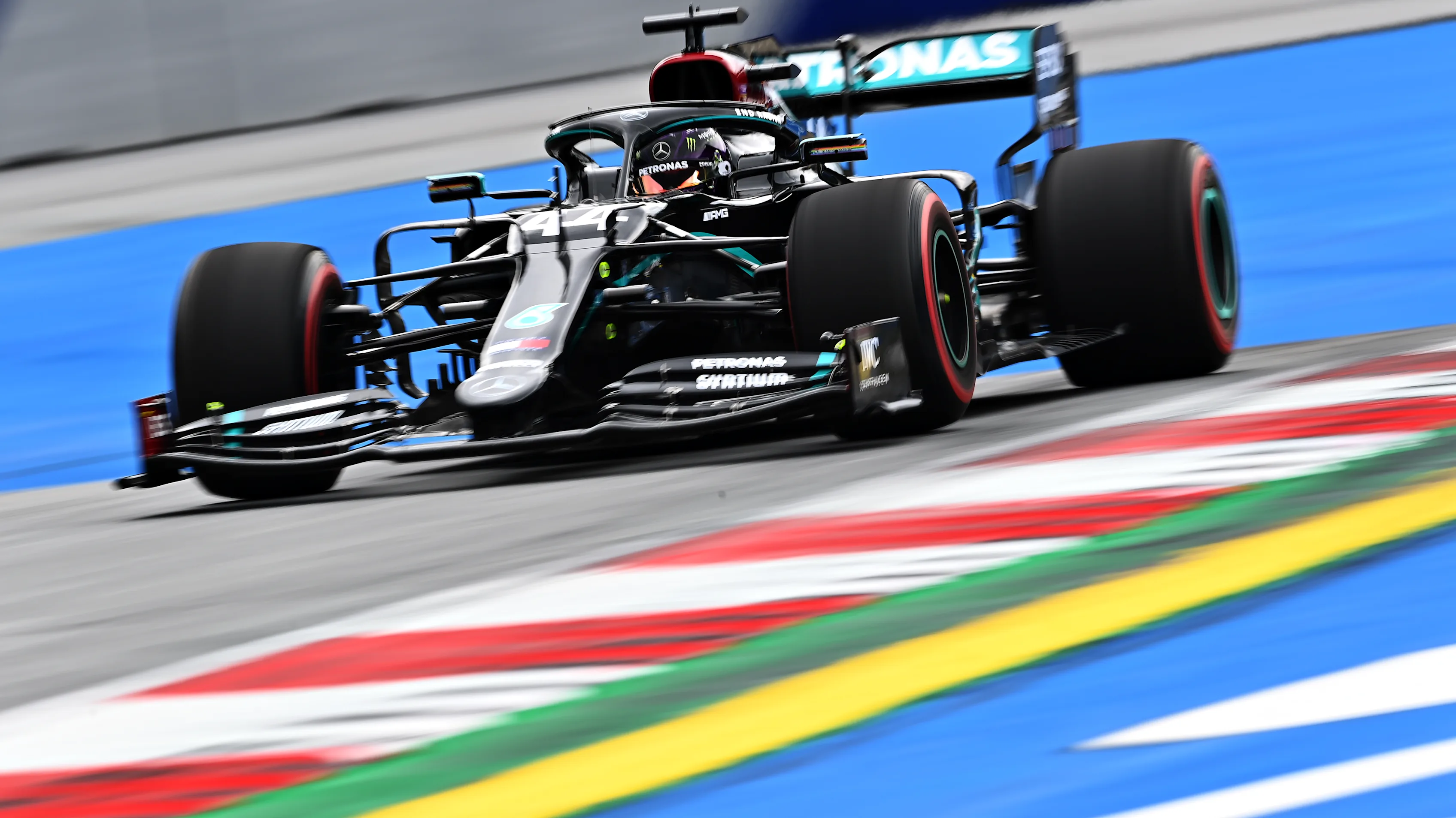 SPIELBERG, AUSTRIA - JULY 03: Lewis Hamilton of Great Britain driving the (44) Mercedes AMG