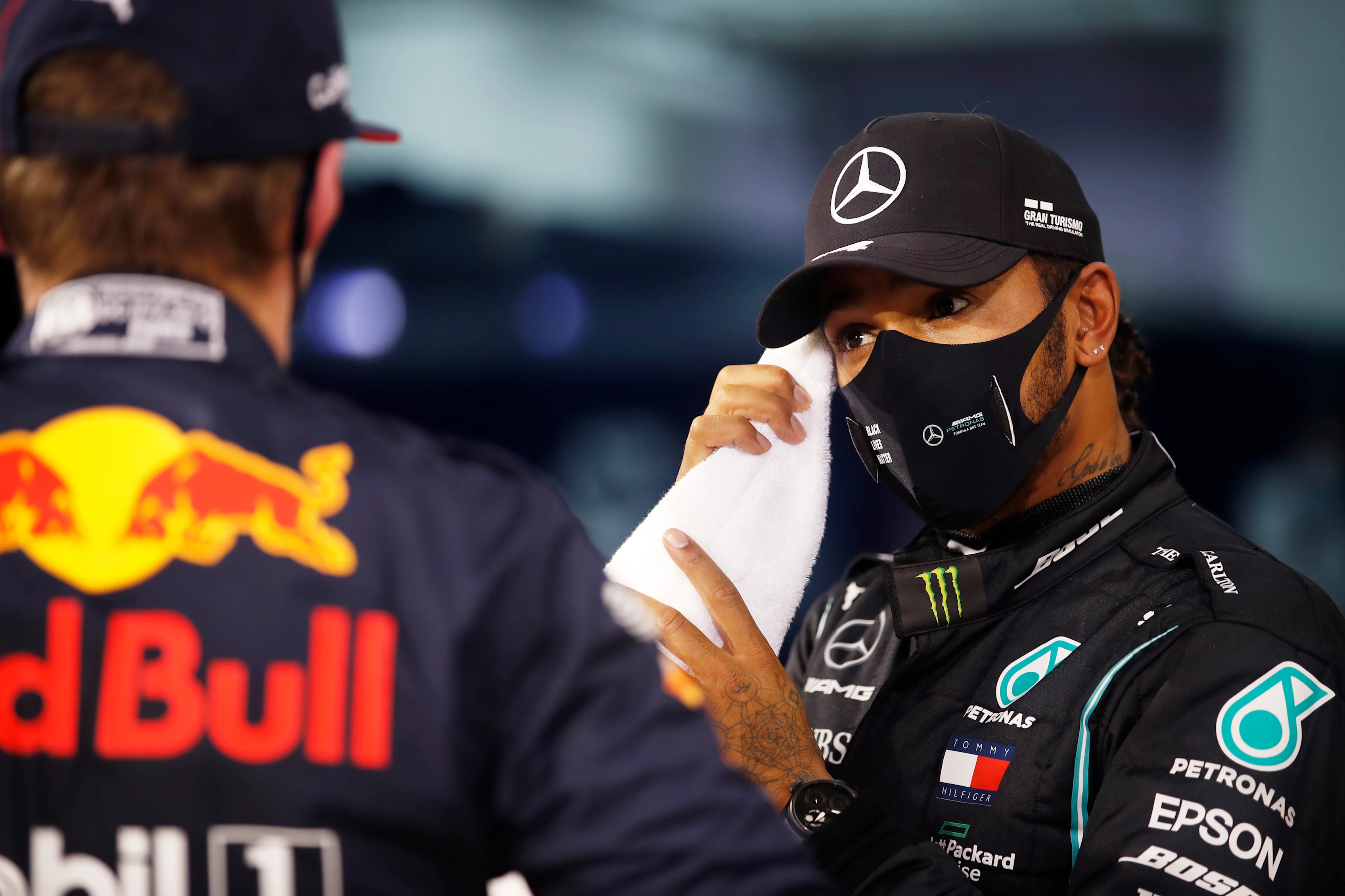 BAHRAIN, BAHRAIN - NOVEMBER 28: Pole position qualifier Lewis Hamilton of Great Britain and