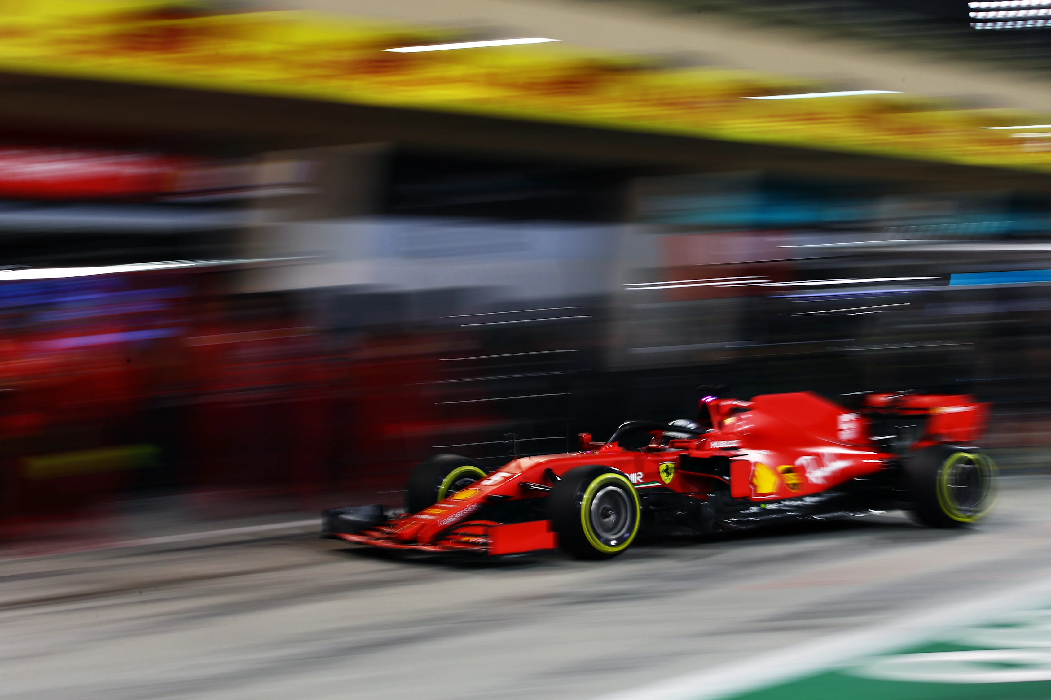 BAHRAIN, BAHRAIN - NOVEMBER 28: Sebastian Vettel of Germany driving the (5) Scuderia Ferrari SF1000 comes into the Pit lane during qualifying ahead of the F1 Grand Prix of Bahrain at Bahrain International Circuit on November 28, 2020 in Bahrain, Bahrain. (Photo by Mark Thompson/Getty Images)