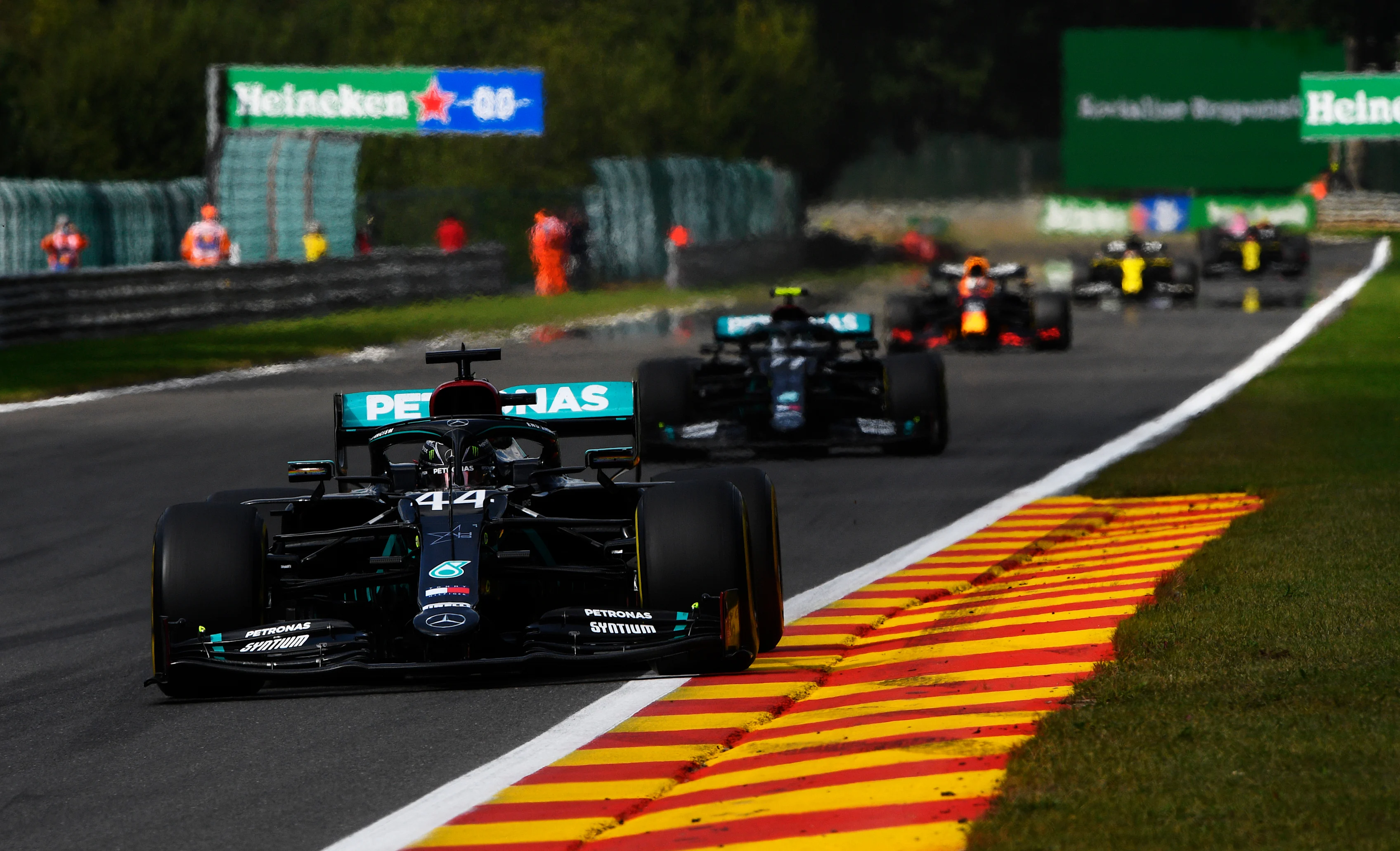 SPA, BELGIUM - AUGUST 30: Lewis Hamilton of Great Britain driving the (44) Mercedes AMG Petronas F1