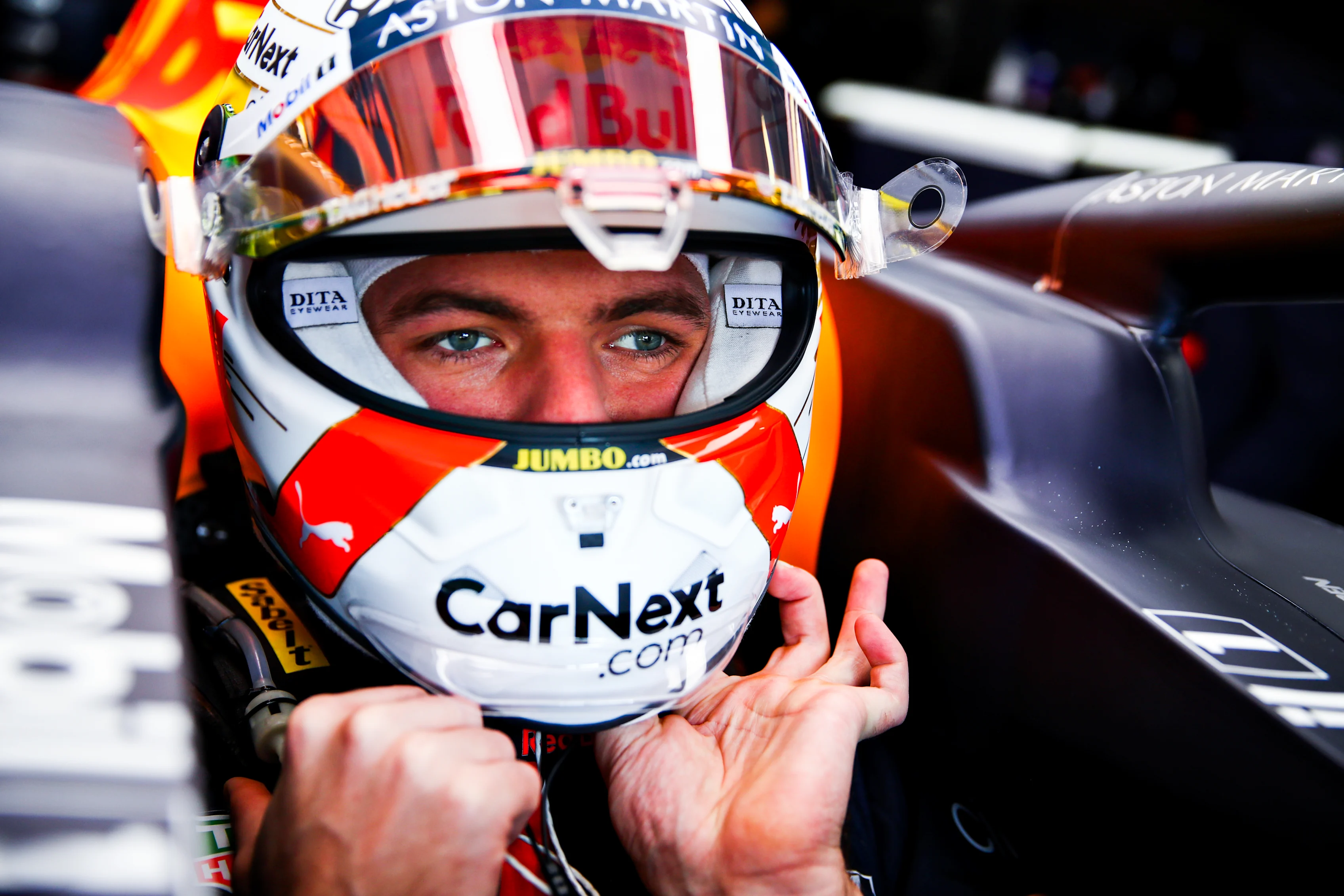 IMOLA, ITALY - OCTOBER 31: Max Verstappen of Netherlands and Red Bull Racing prepares to drive in