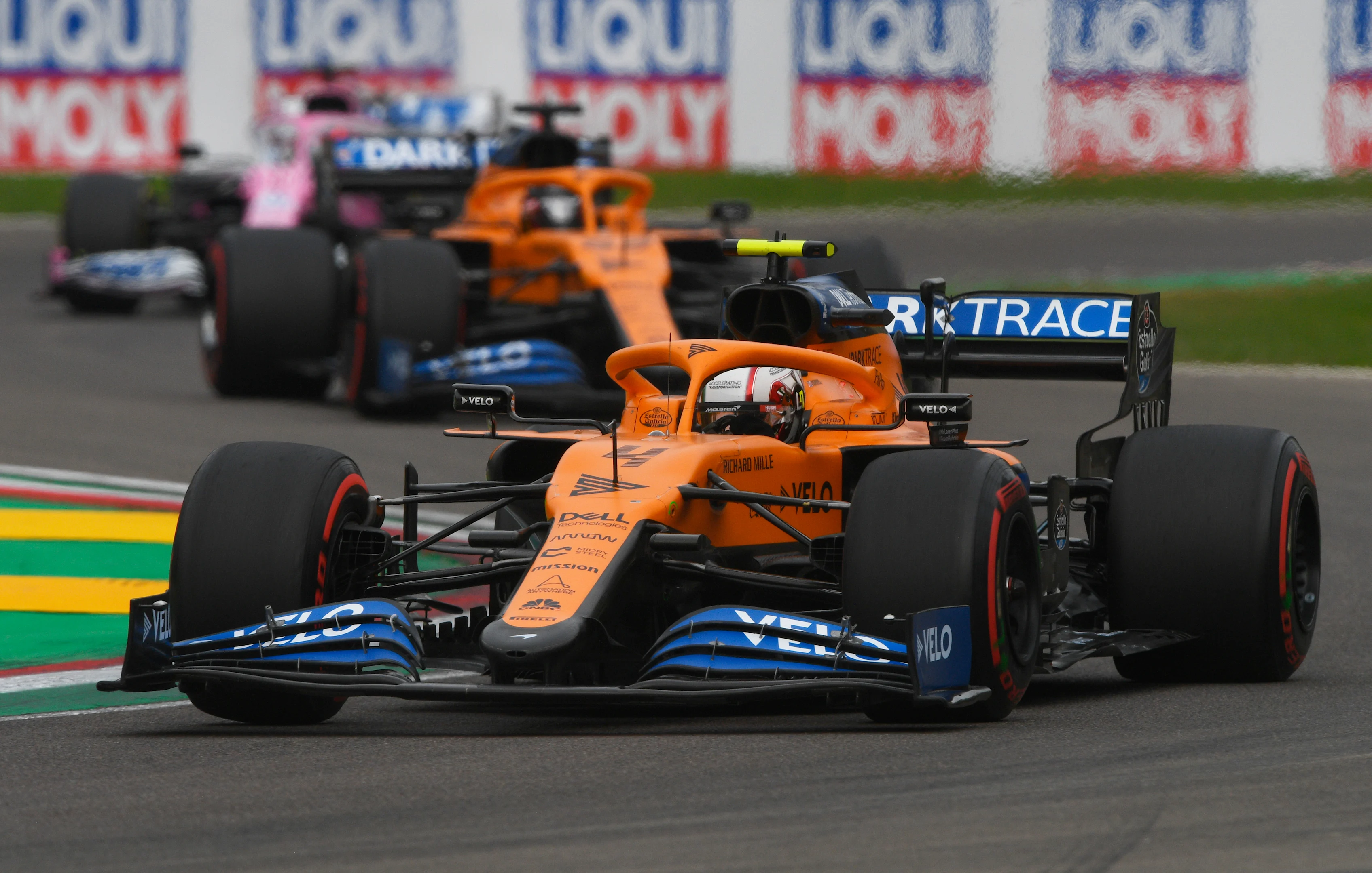 IMOLA, ITALY - NOVEMBER 01: Lando Norris of Great Britain driving the (4) McLaren F1 Team MCL35 Renault on track during the F1 Grand Prix of Emilia Romagna at Autodromo Enzo e Dino Ferrari on November 01, 2020 in Imola, Italy. (Photo by Rudy Carezzevoli/Getty Images)