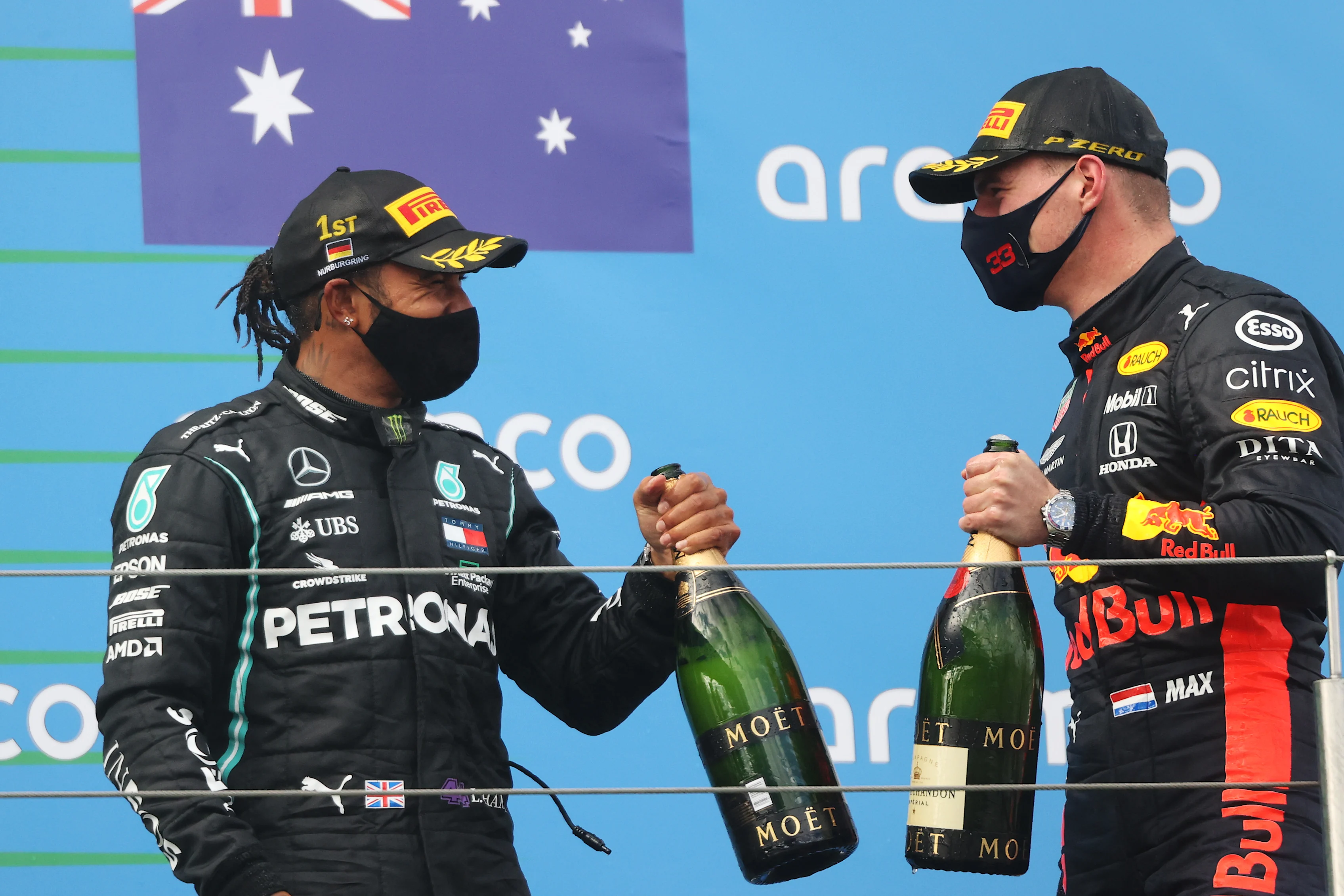 NUERBURG, GERMANY - OCTOBER 11: Race winner Lewis Hamilton of Great Britain and Mercedes GP and