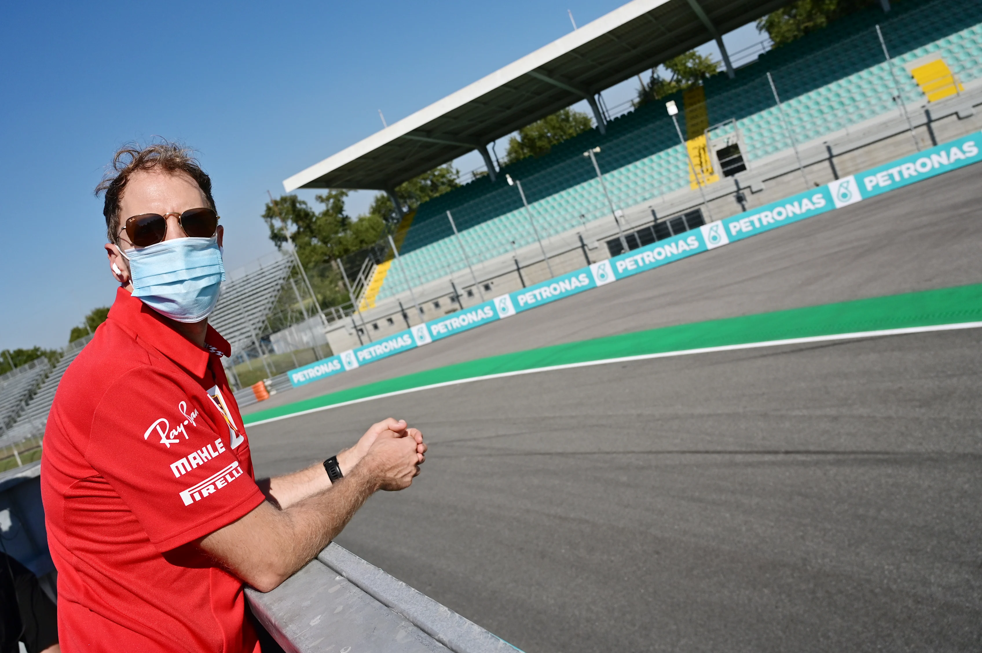 MONZA, ITALY - SEPTEMBER 05: Sebastian Vettel of Germany and Ferrari watches the action during qualifying for the F1 Grand Prix of Italy at Autodromo di Monza on September 05, 2020 in Monza, Italy. (Photo by Miguel Medina -  Pool/Getty Images)
