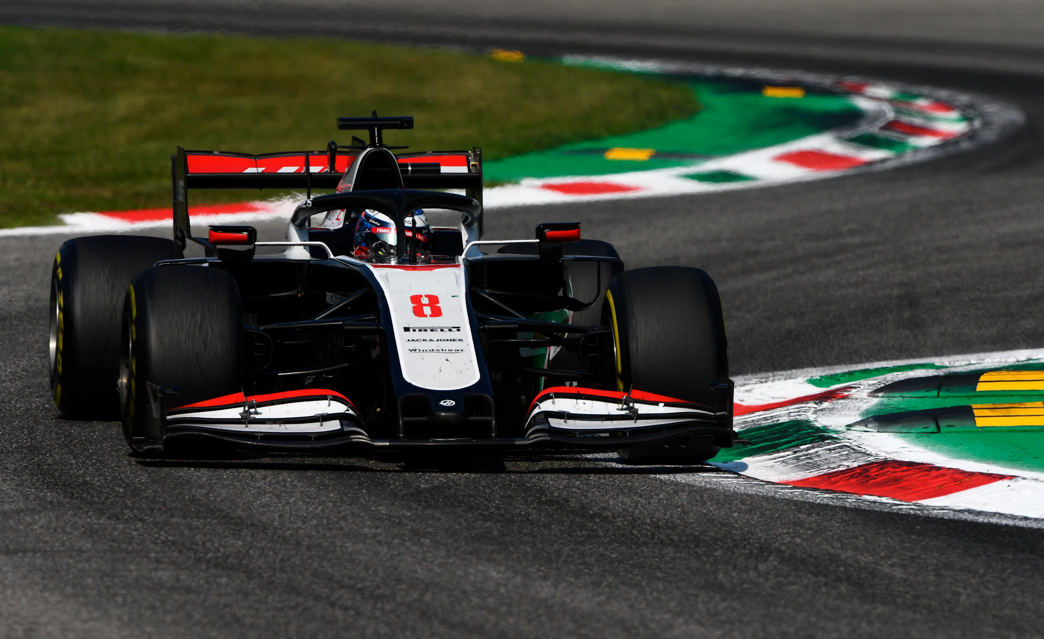 MONZA, ITALY - SEPTEMBER 06: Romain Grosjean of France driving the (8) Haas F1 Team VF-20 Ferrari on track during the F1 Grand Prix of Italy at Autodromo di Monza on September 06, 2020 in Monza, Italy. (Photo by Rudy Carezzevoli/Getty Images)