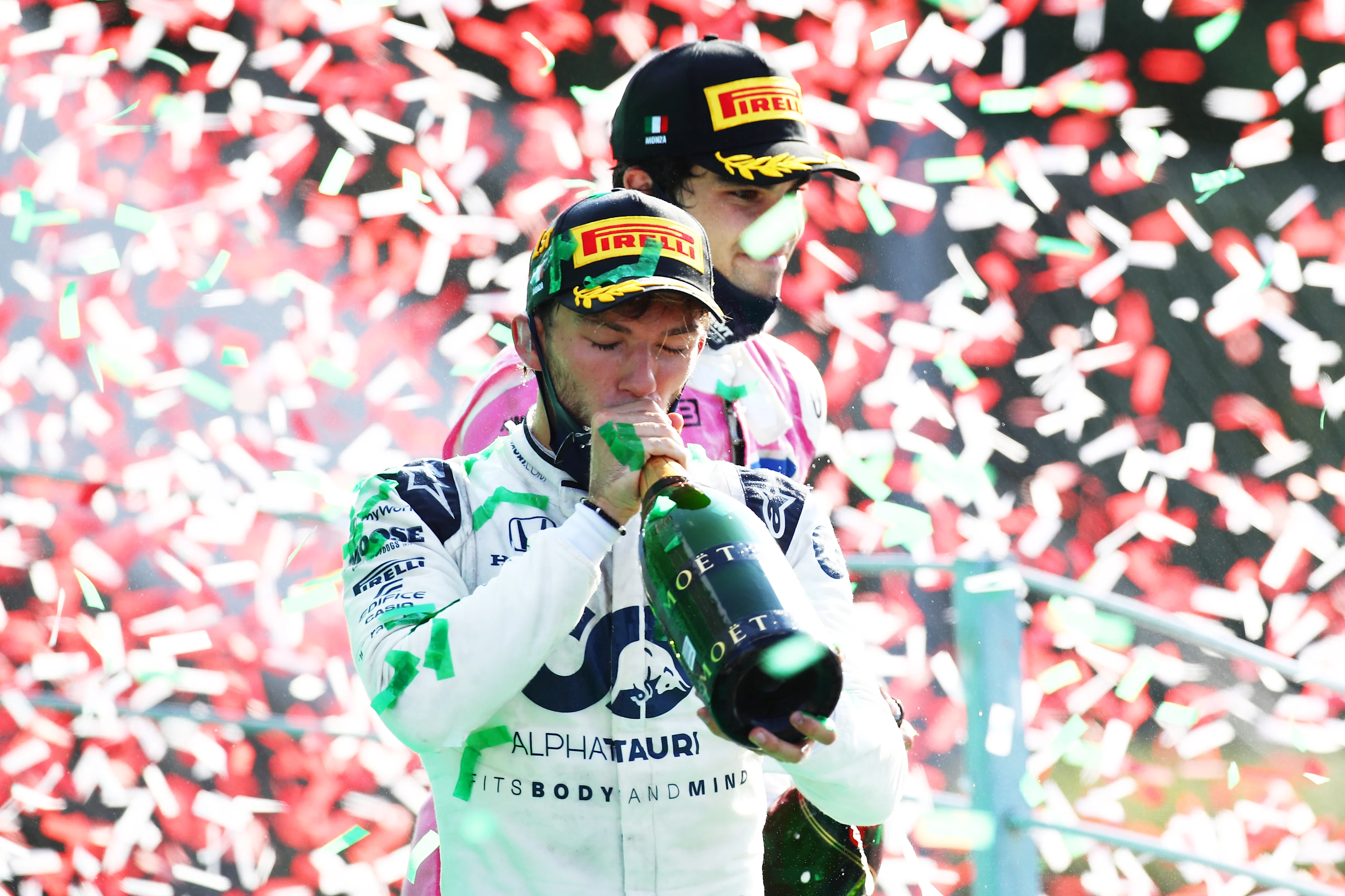 MONZA, ITALY - SEPTEMBER 06: Race winner Pierre Gasly of France and Scuderia AlphaTauri celebrates