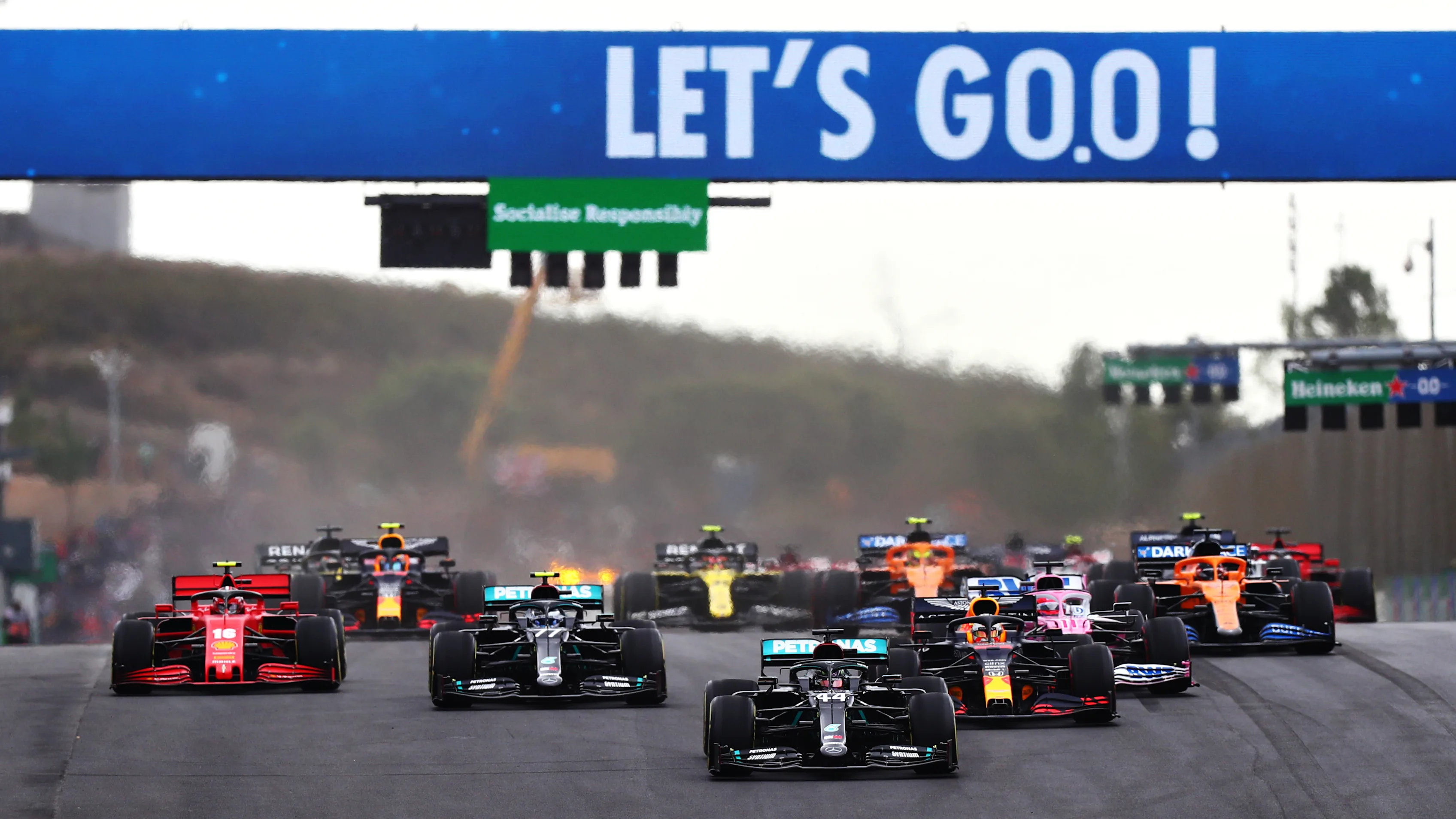 PORTIMAO, PORTUGAL - OCTOBER 25: Lewis Hamilton of Great Britain driving the (44) Mercedes AMG