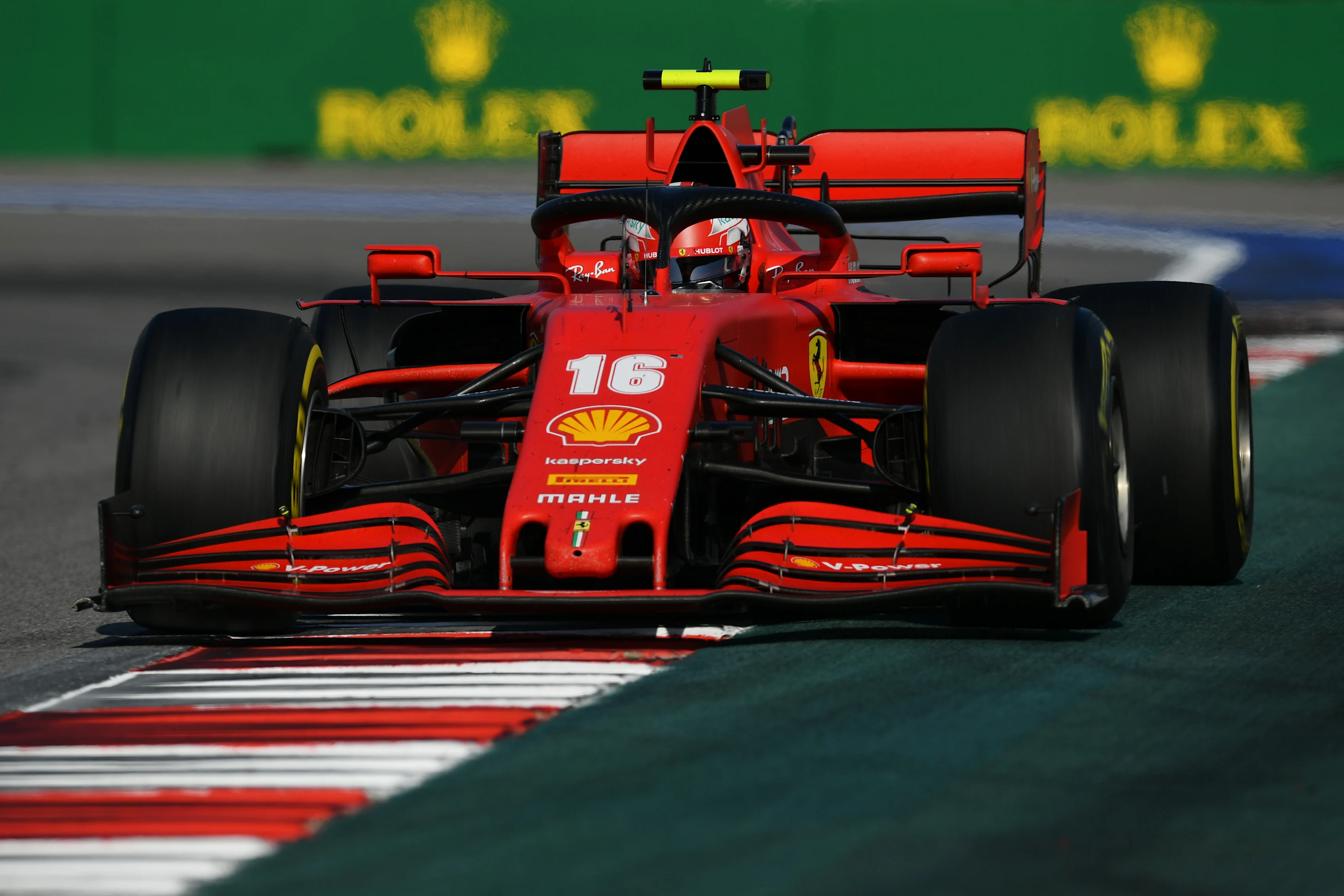 SOCHI, RUSSIA - SEPTEMBER 27: Charles Leclerc of Monaco driving the (16) Scuderia Ferrari SF1000 on track during the F1 Grand Prix of Russia at Sochi Autodrom on September 27, 2020 in Sochi, Russia. (Photo by Dan Mullan/Getty Images)